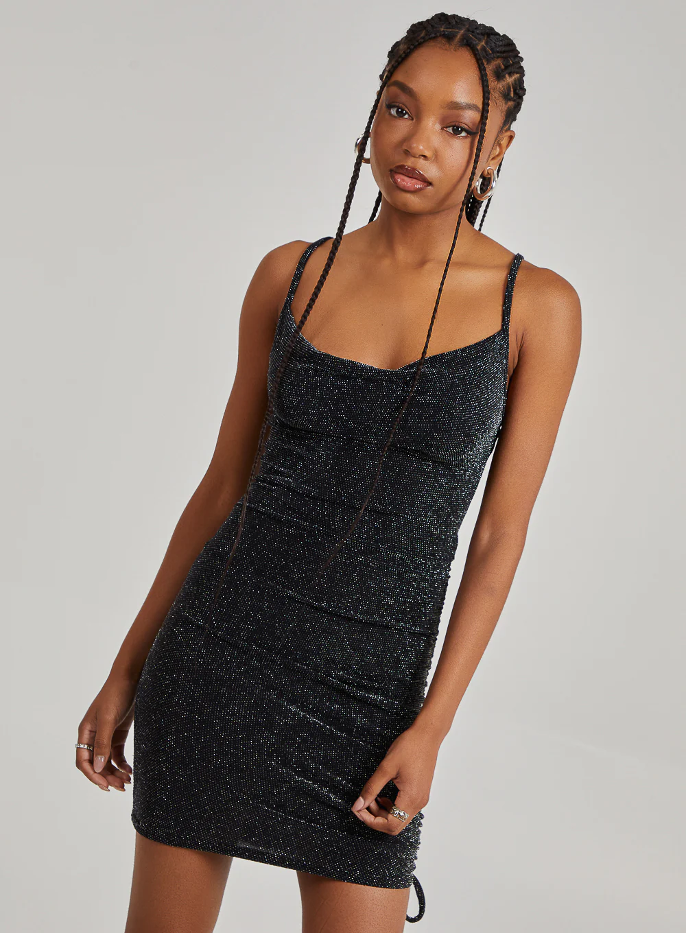 Glitter Cowl Neck Mini Dress