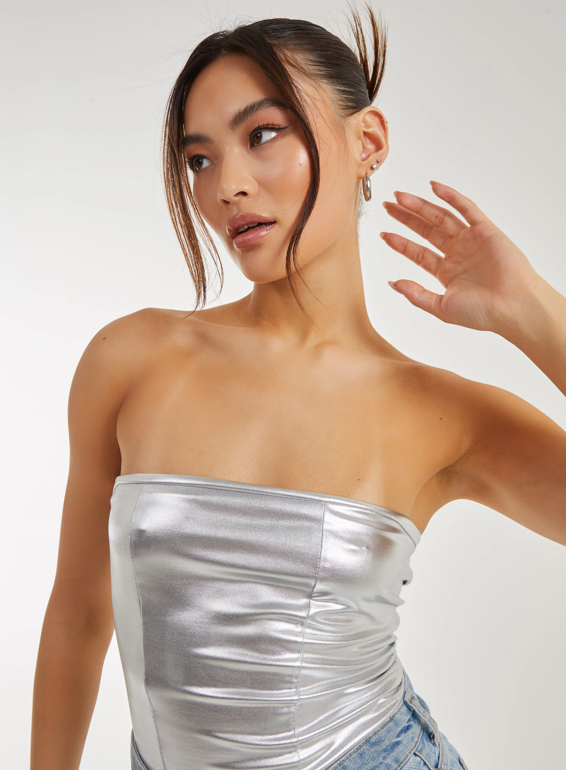 Silver Metallic PU Corset Top - Image 4
