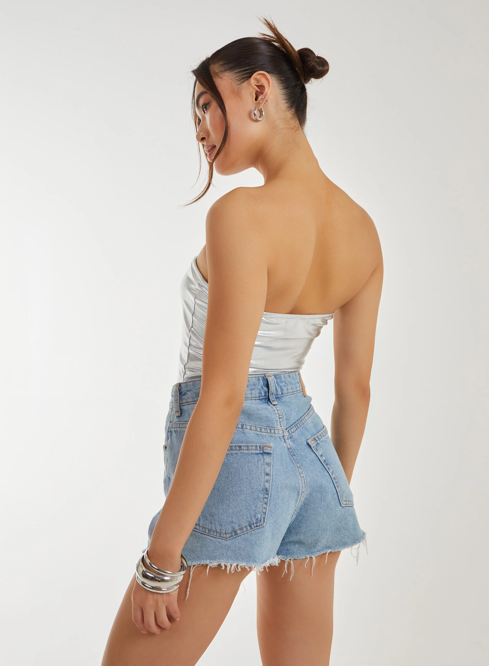 Silver Metallic PU Corset Top - Image 5
