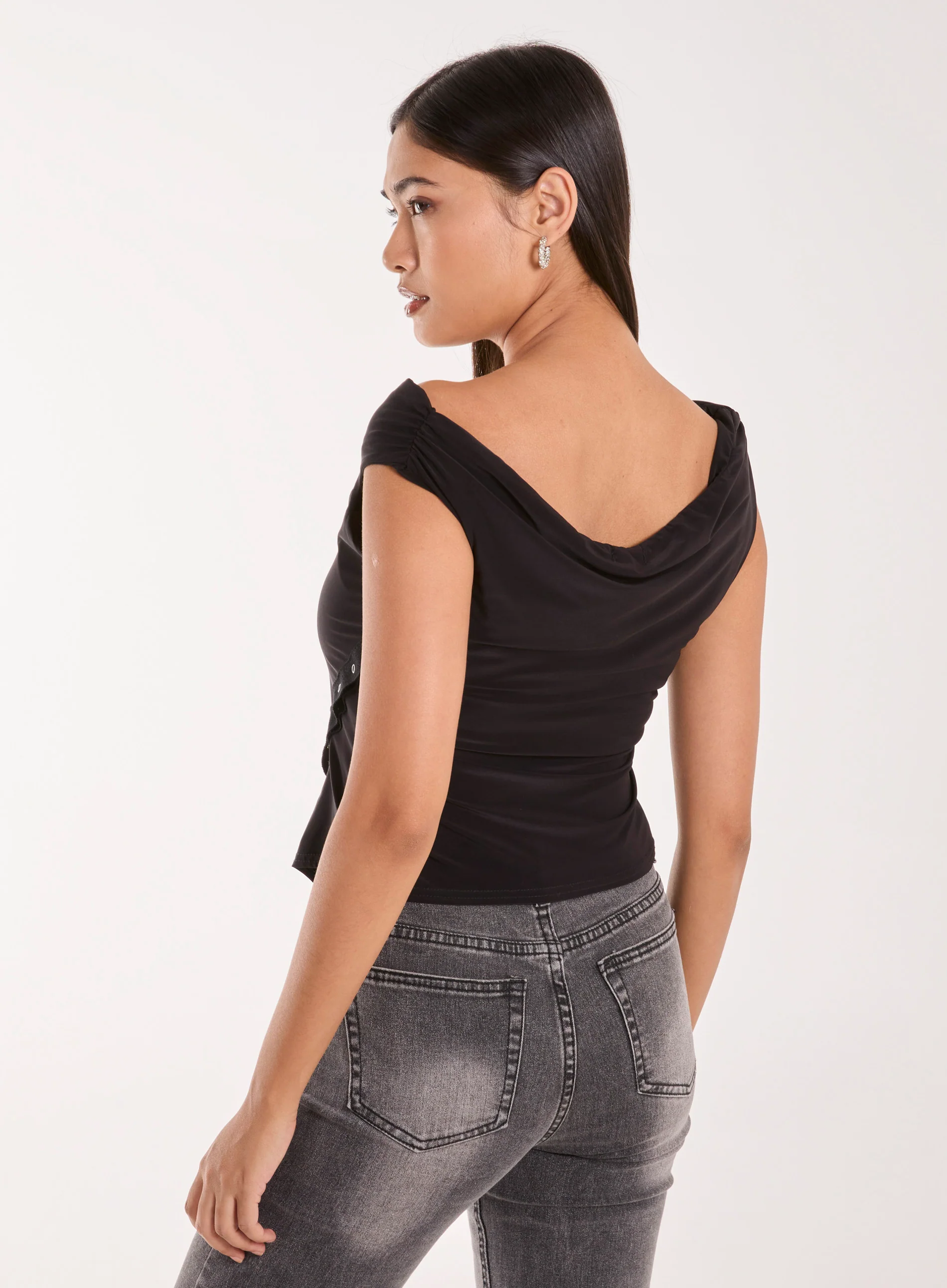 Slinky Off Shoulder Popper Split Top - Image 4