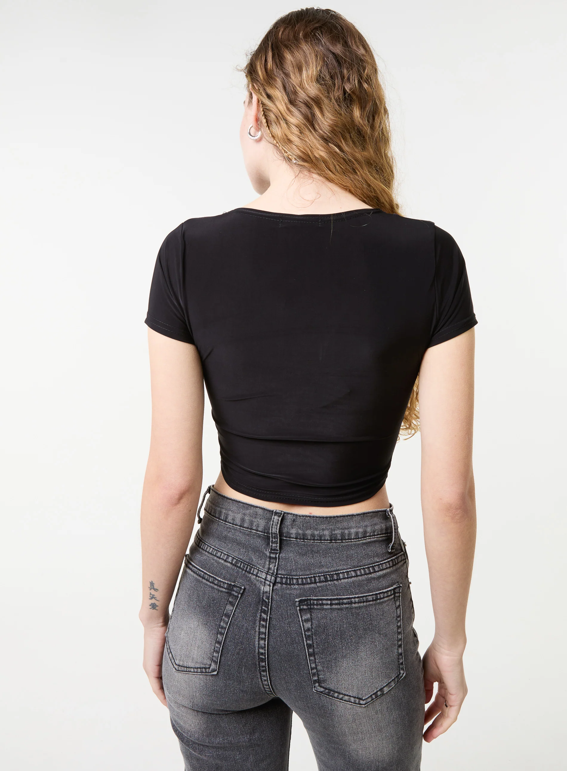 Slinky V Neck Top With Lace Trim - Image 4