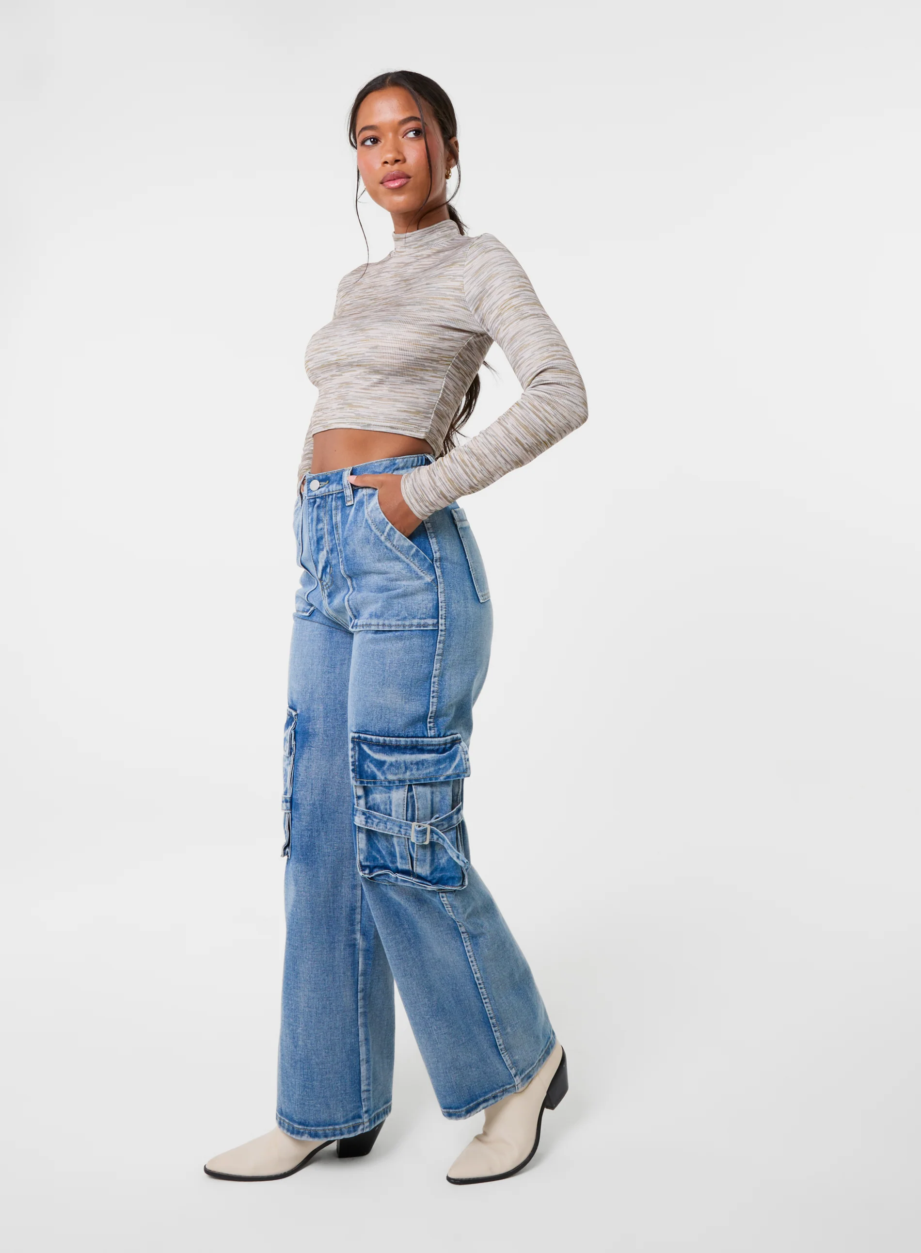 Space Dye High Neck Long Sleeves Crop Top - Image 2