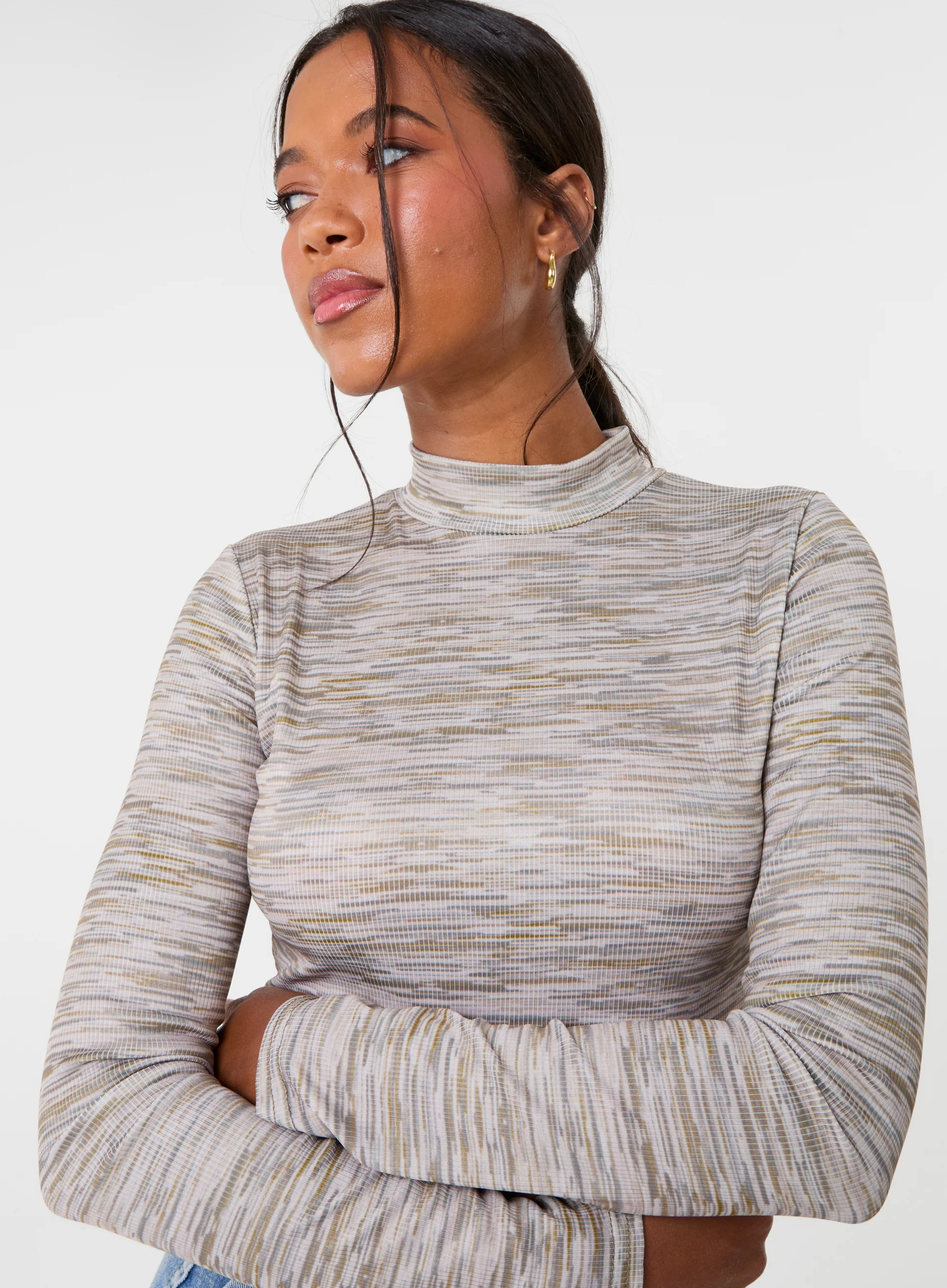 Space Dye High Neck Long Sleeves Crop Top - Image 3