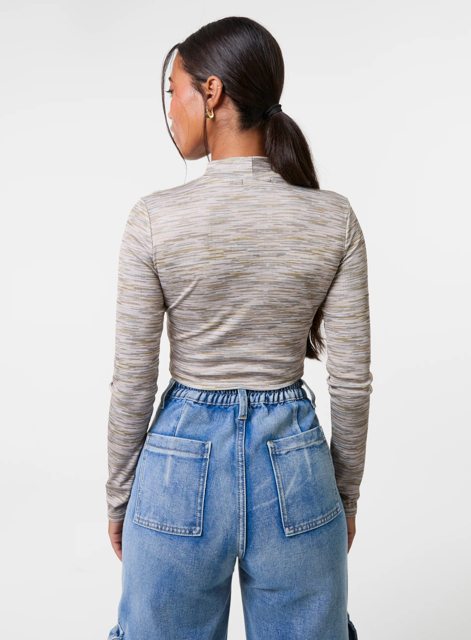 Space Dye High Neck Long Sleeves Crop Top - Image 4