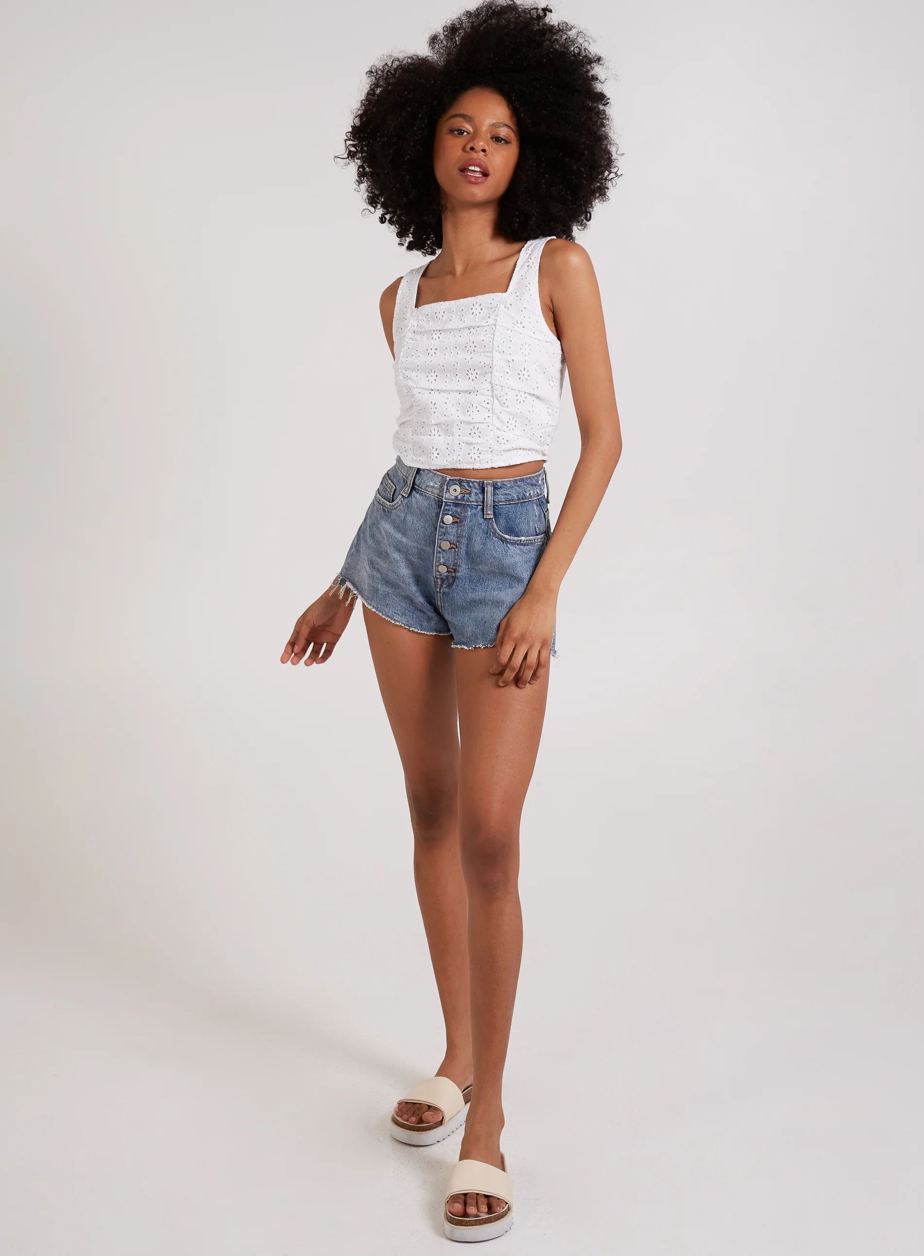 Square Neck Ruched Broderie Top - Image 2