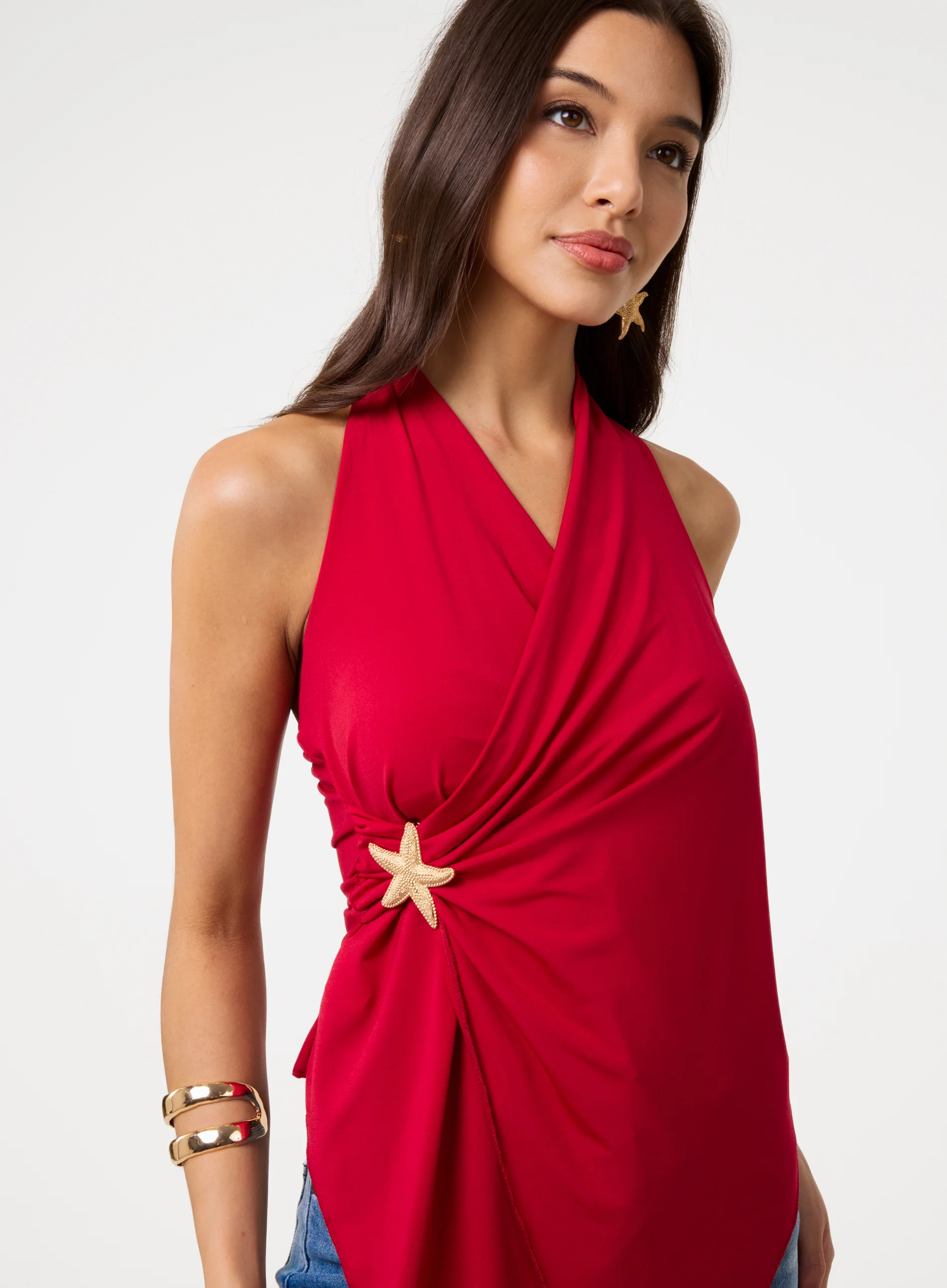 Star Detail Wrapover Halterneck Top - Image 3