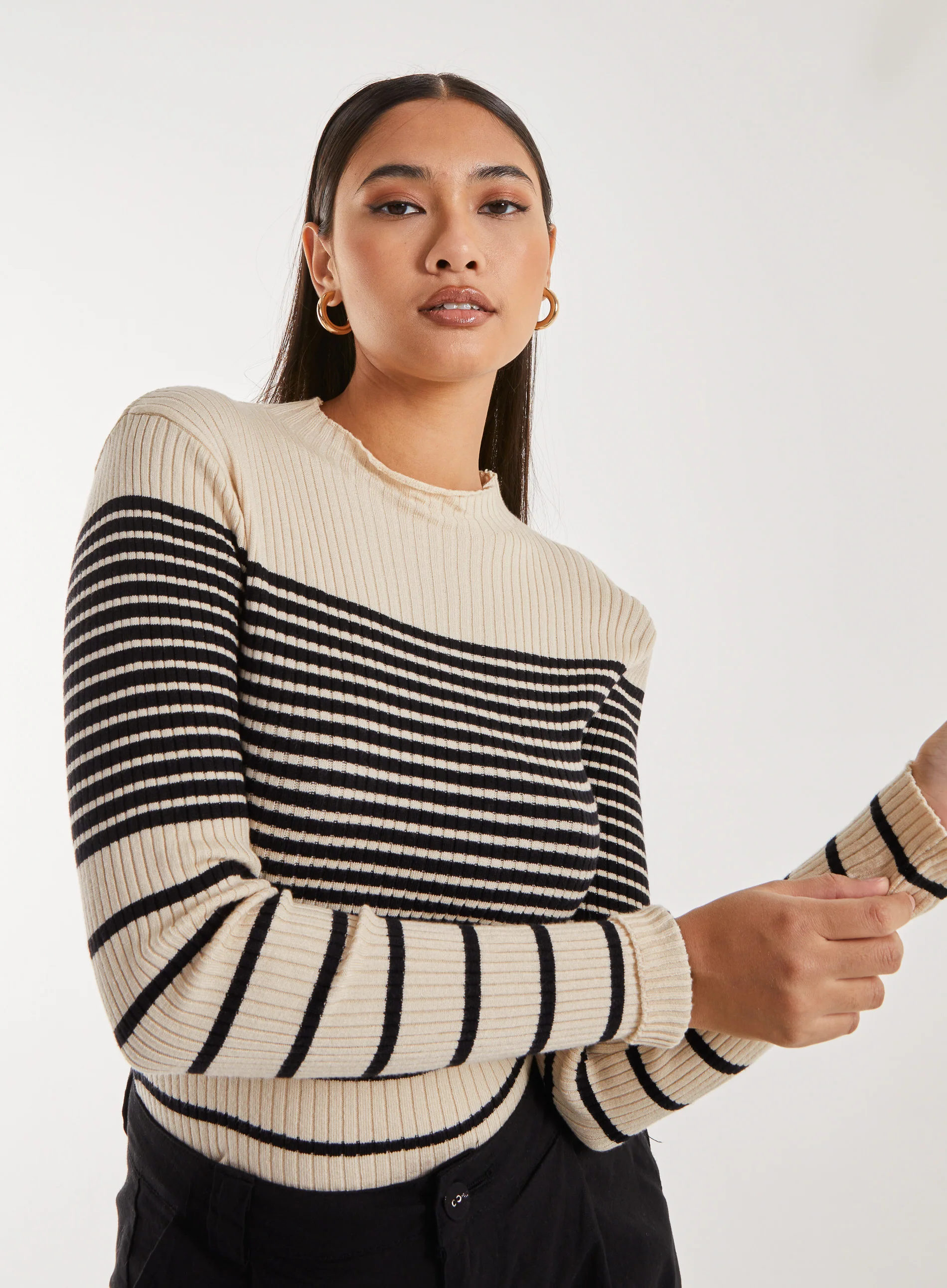 High Neck Mixed Stripe Jumper - Image 3