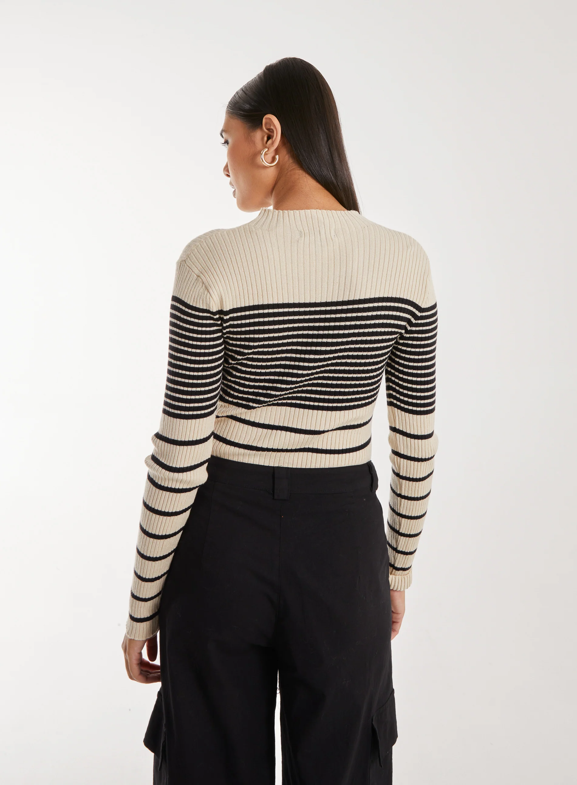 High Neck Mixed Stripe Jumper - Image 4
