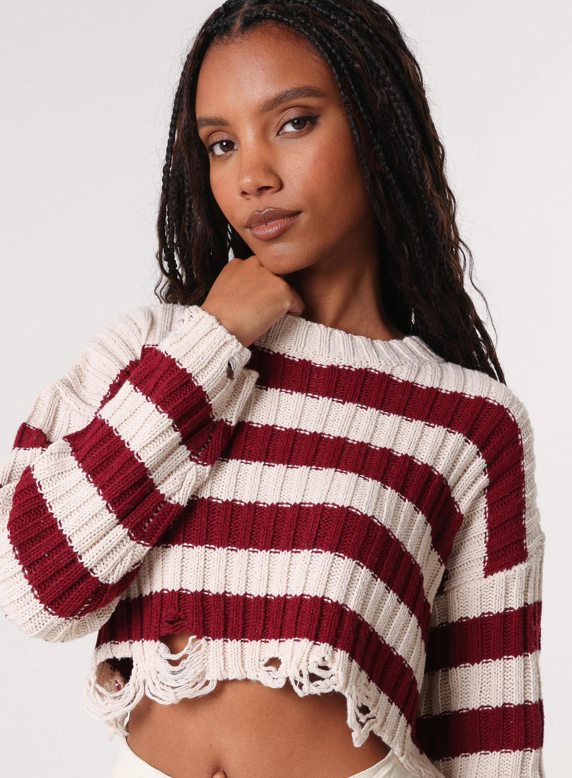 Distressed Striped Crop Knit Jumper - Image 2