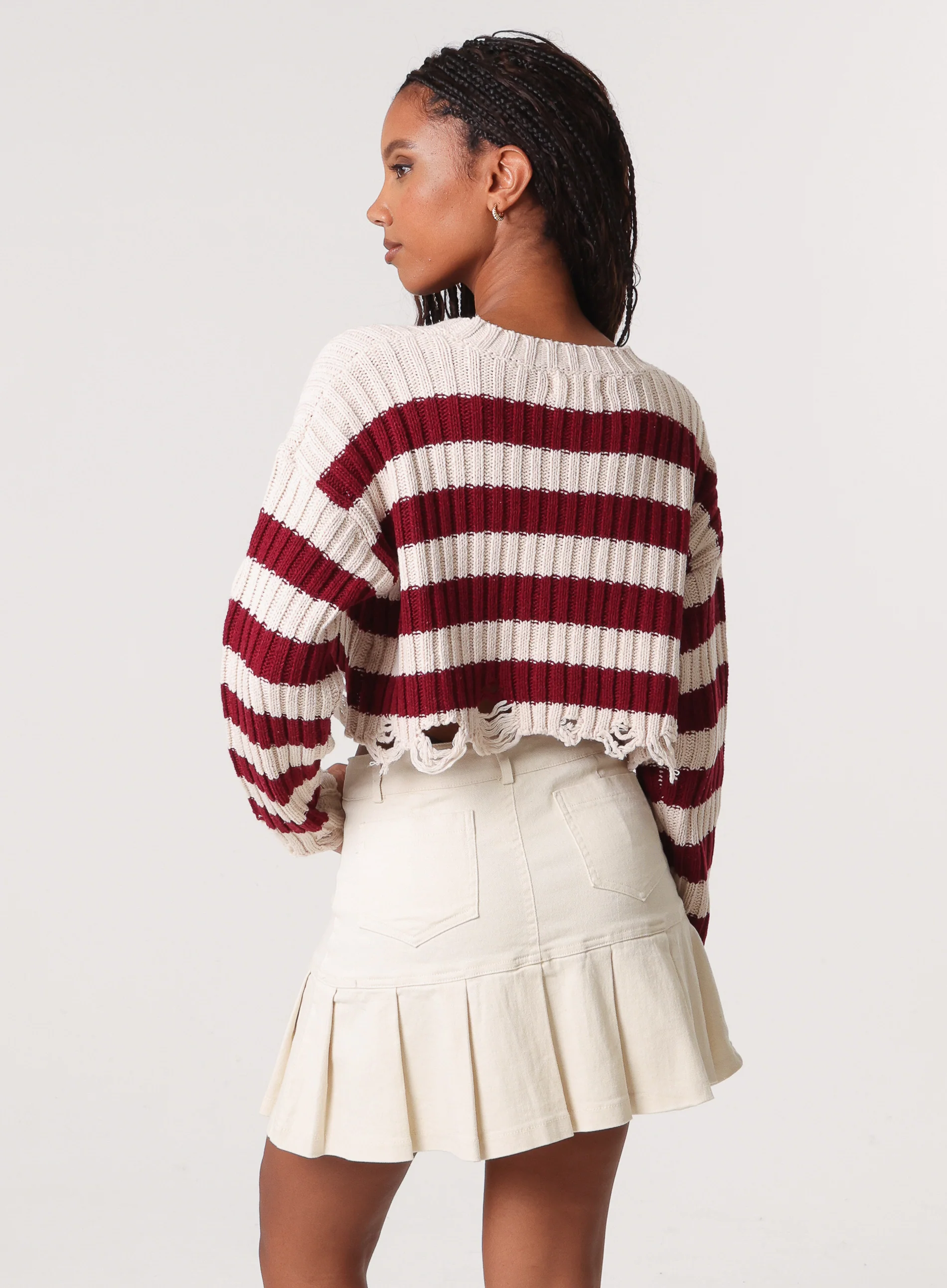 Distressed Striped Crop Knit Jumper - Image 5