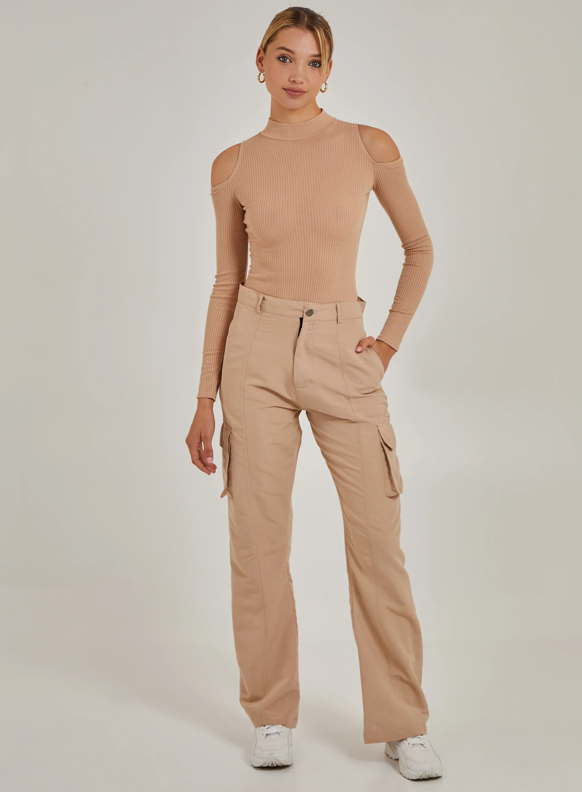 Cold Shoulder Ribbed Bodysuit - Image 2