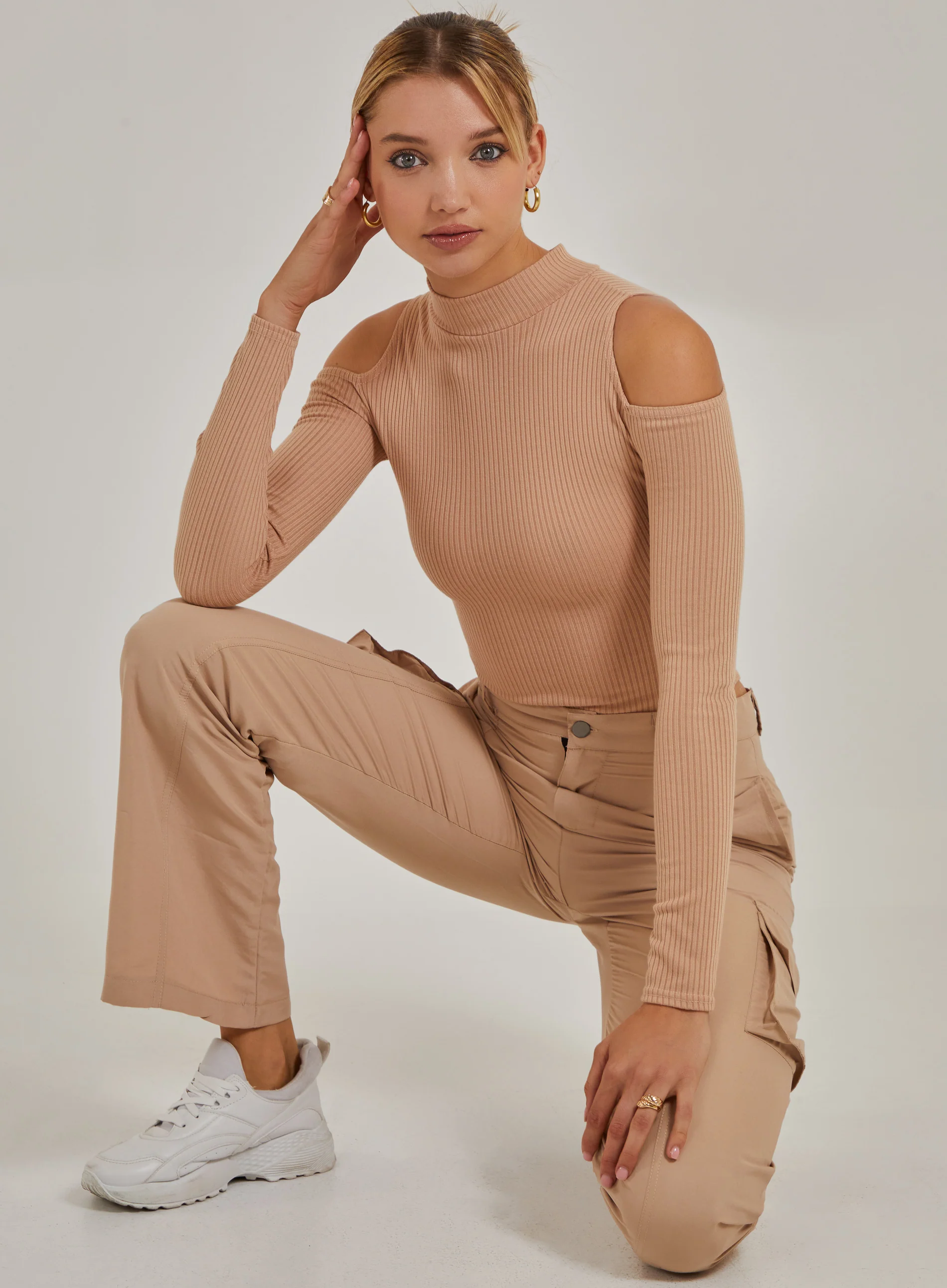 Cold Shoulder Ribbed Bodysuit - Image 3