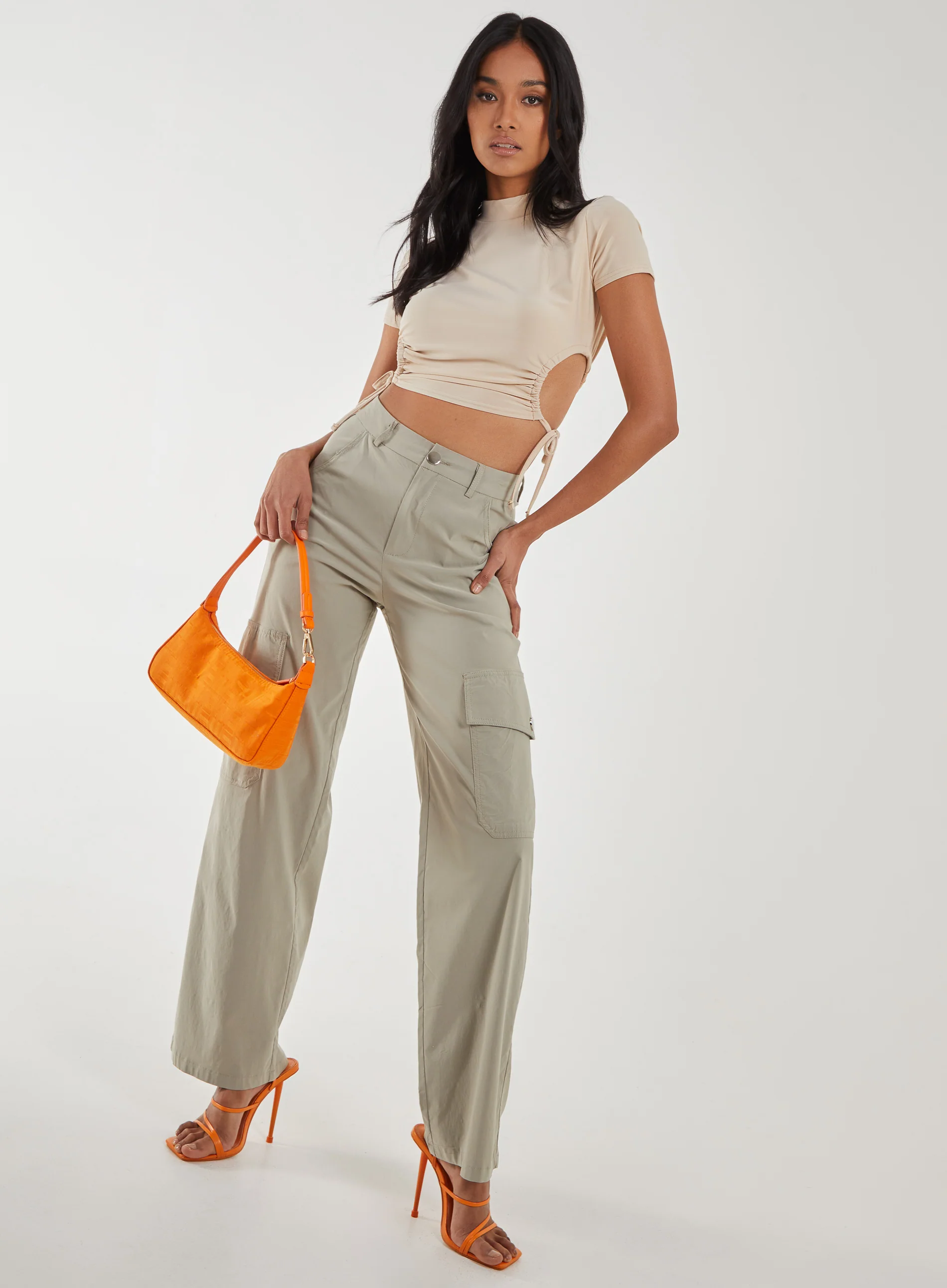 Cut Out Tide Side High Neck Crop Top - Image 2