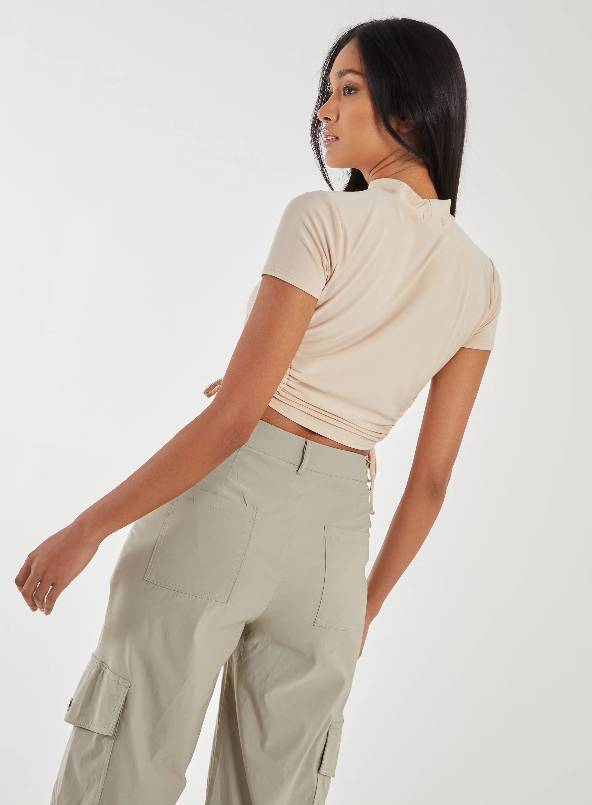 Cut Out Tide Side High Neck Crop Top - Image 4
