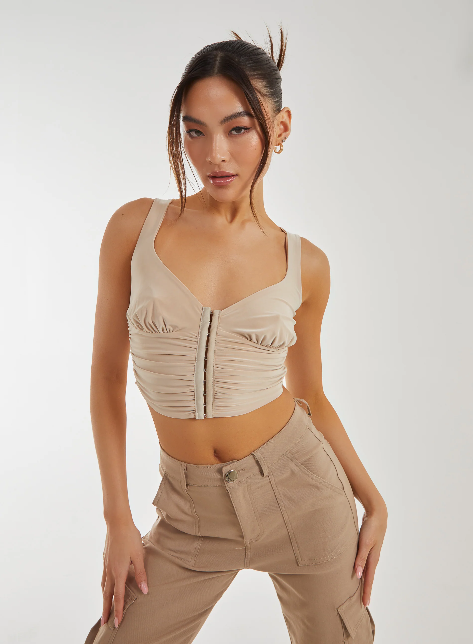 Eyelet Detail Corset Crop Top