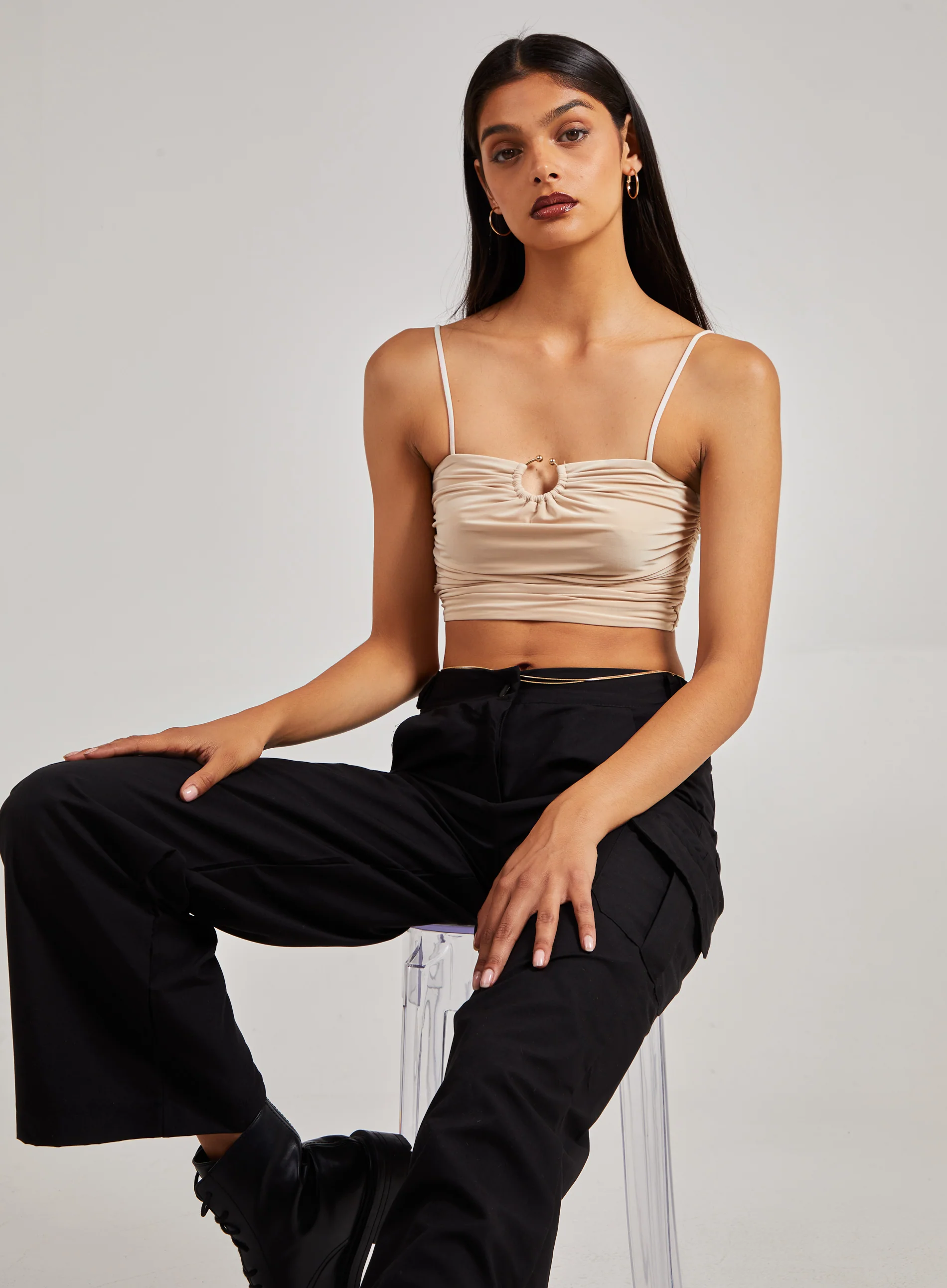 Gathered Ring Detail Slinky Cami Top - Image 4