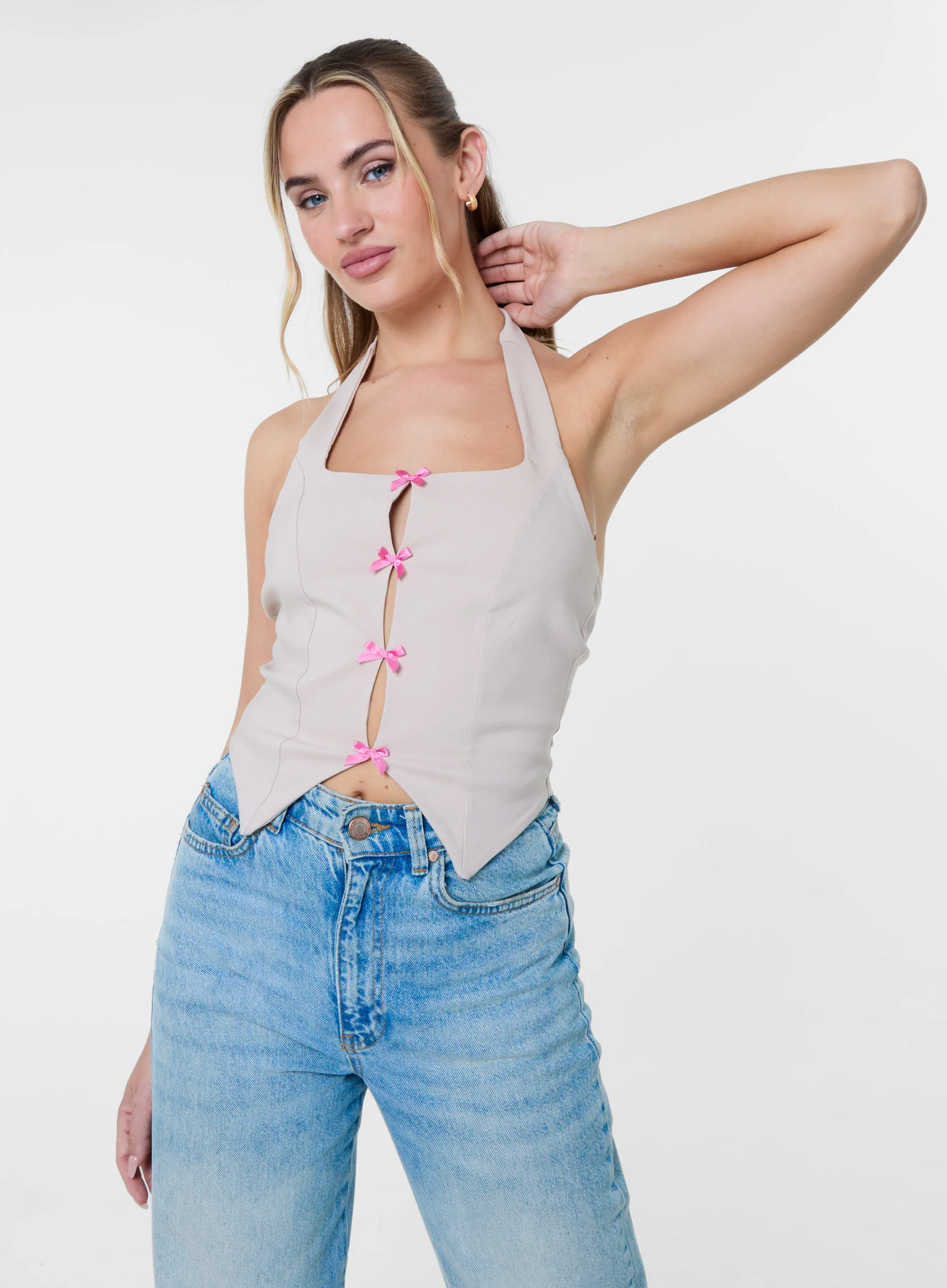 Halter Neck Top With Bows