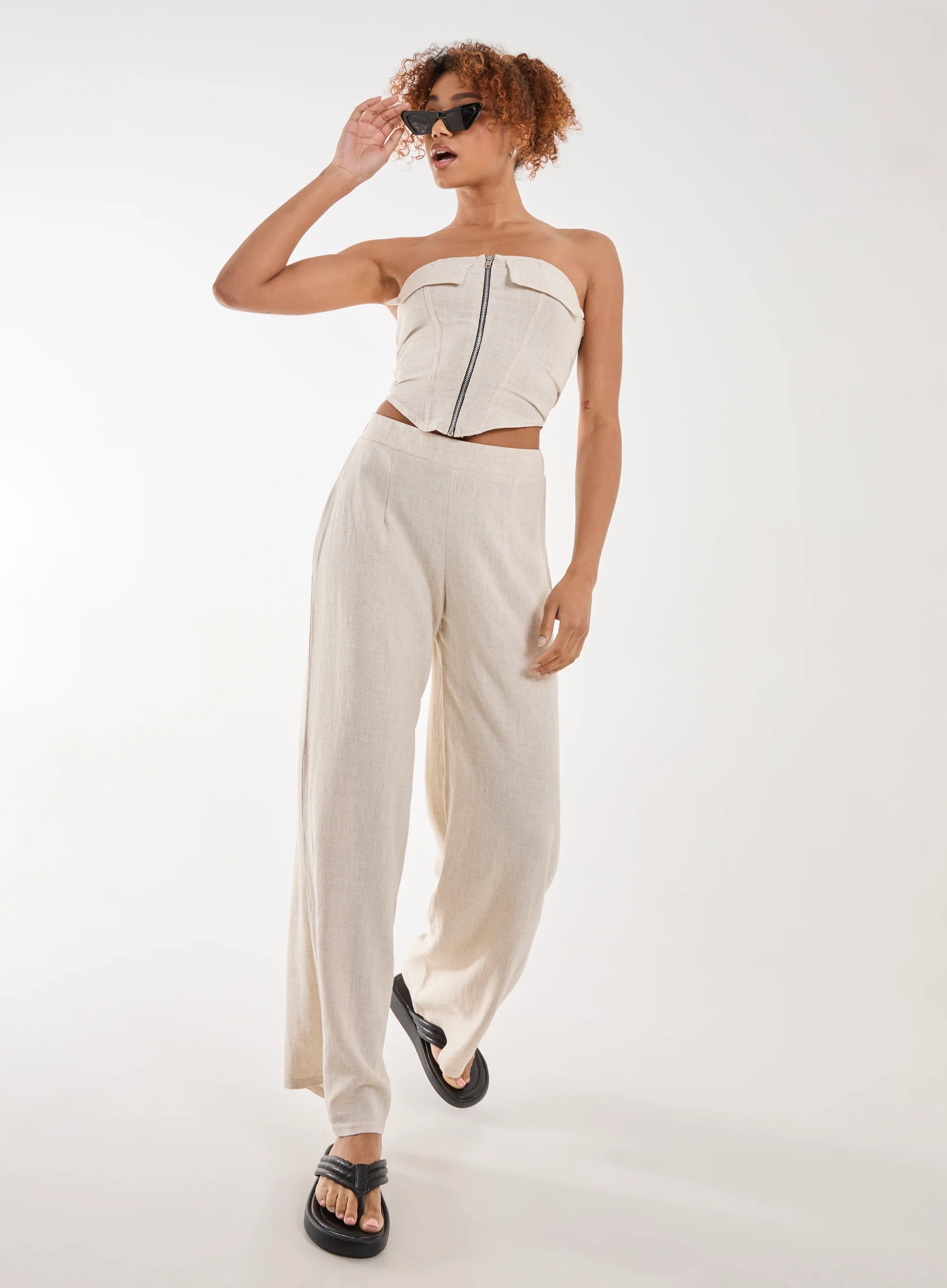 Linen Straight High Waist Trousers