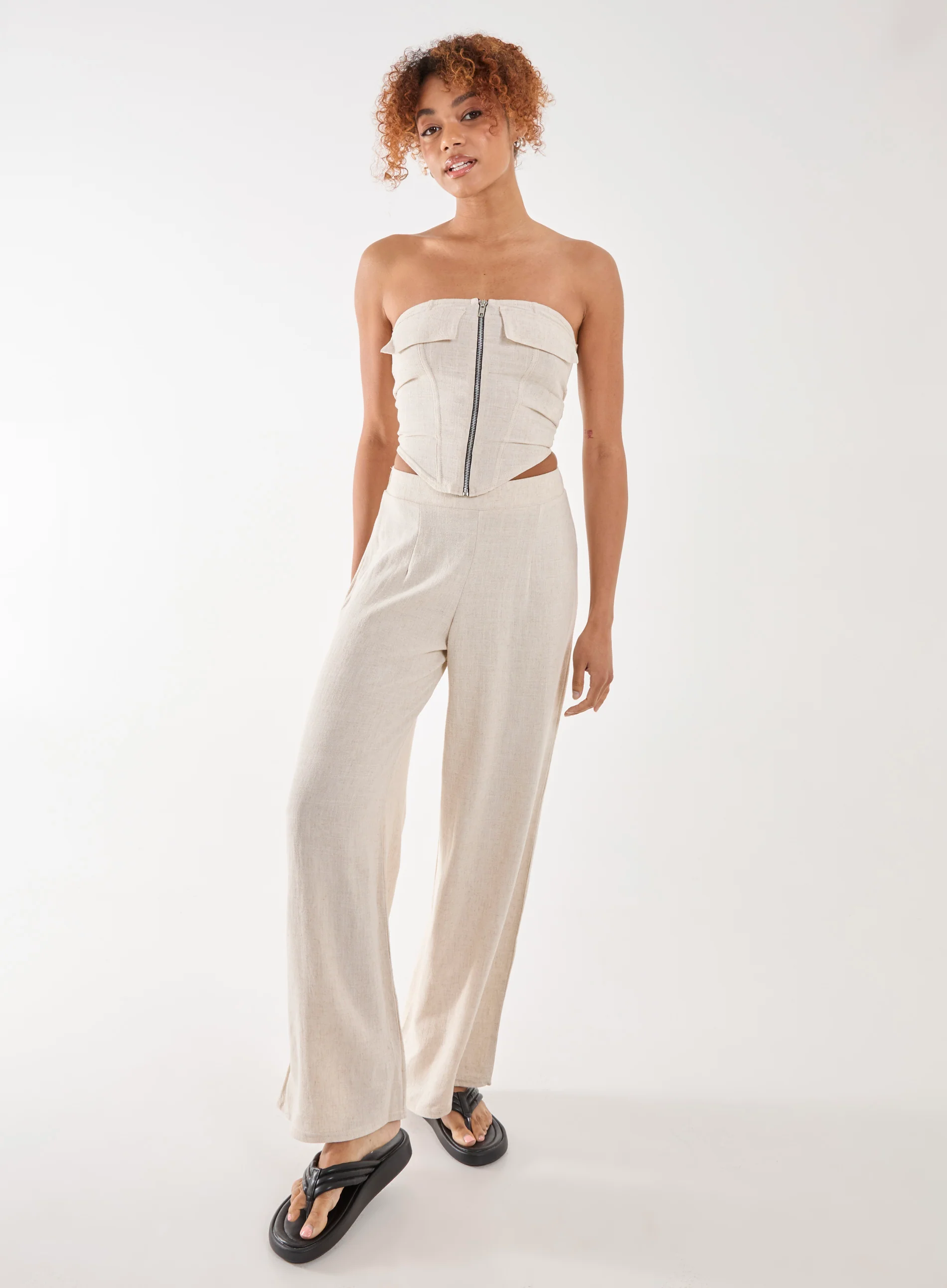 Linen Straight High Waist Trousers - Image 3