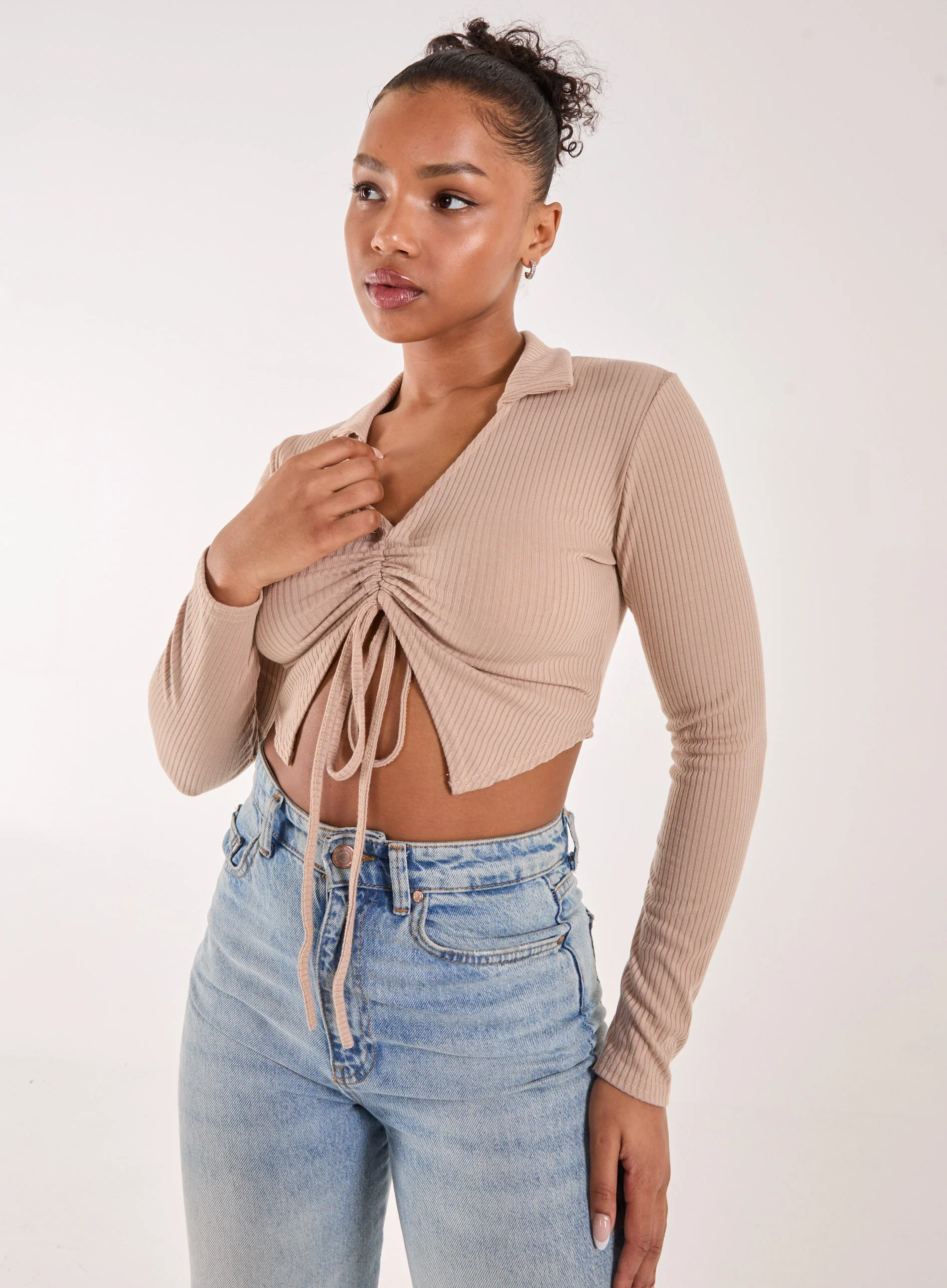Long Sleeve Gathered Rib Top - Image 3