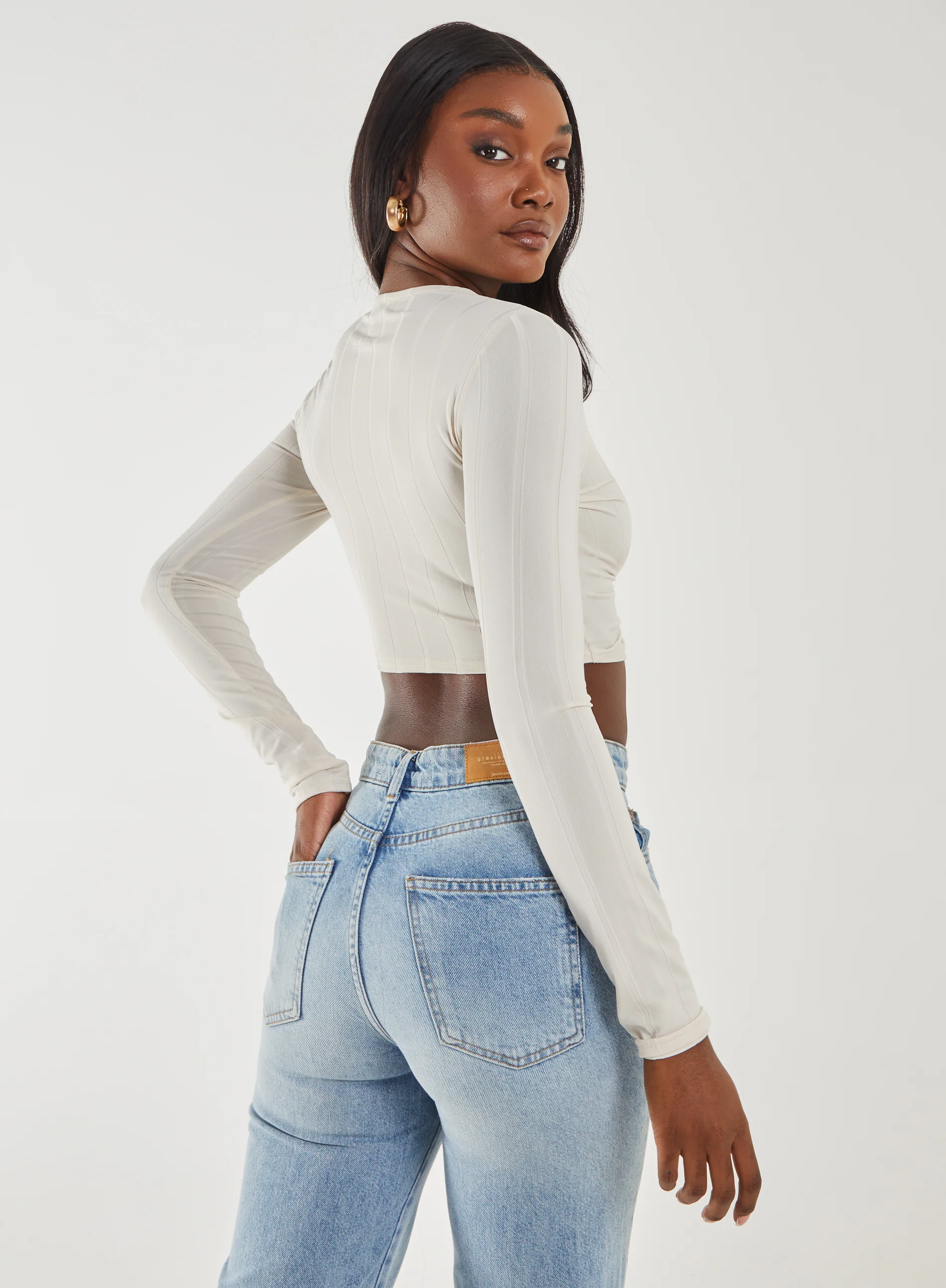 Long Sleeve Ruched Asymmetric Top - Image 4