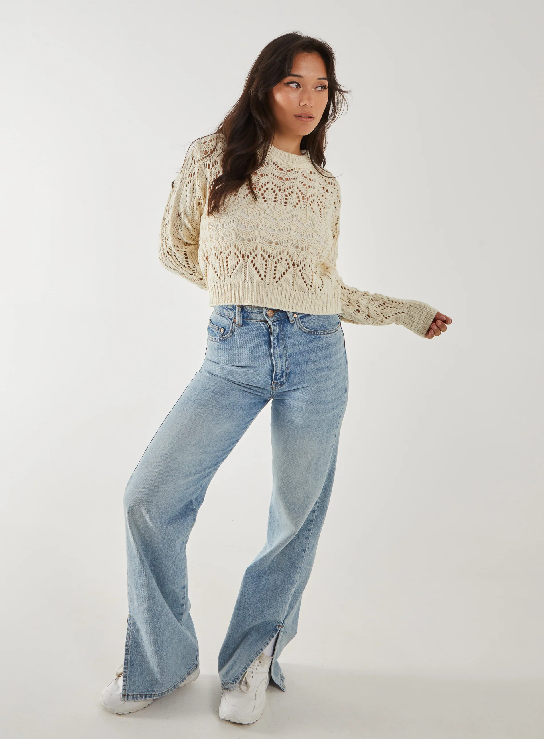 Pointelle Knit Crop Jumper - Image 2