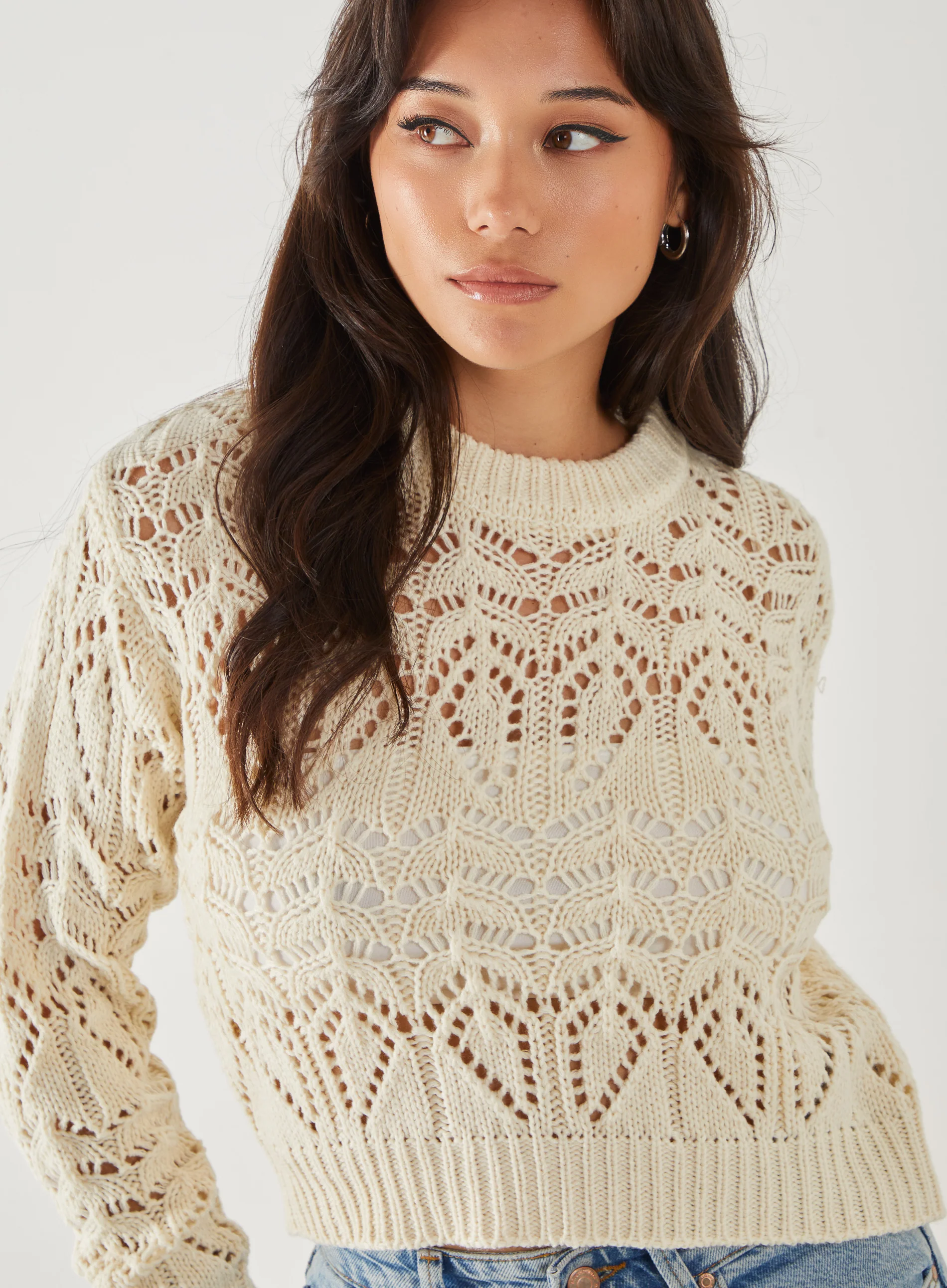 Pointelle Knit Crop Jumper - Image 3