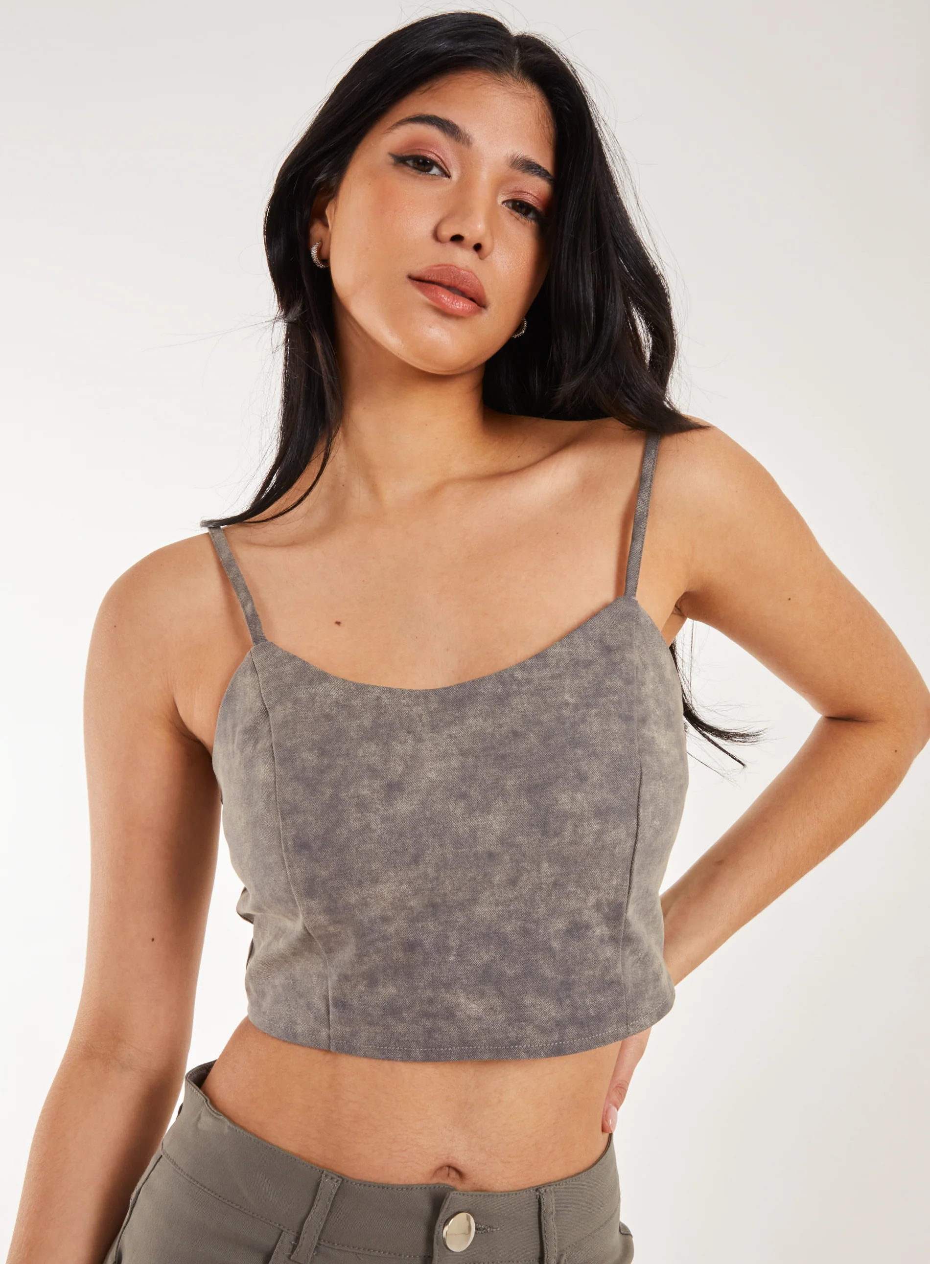 Stone Washed Stretch Crop Top - Image 2
