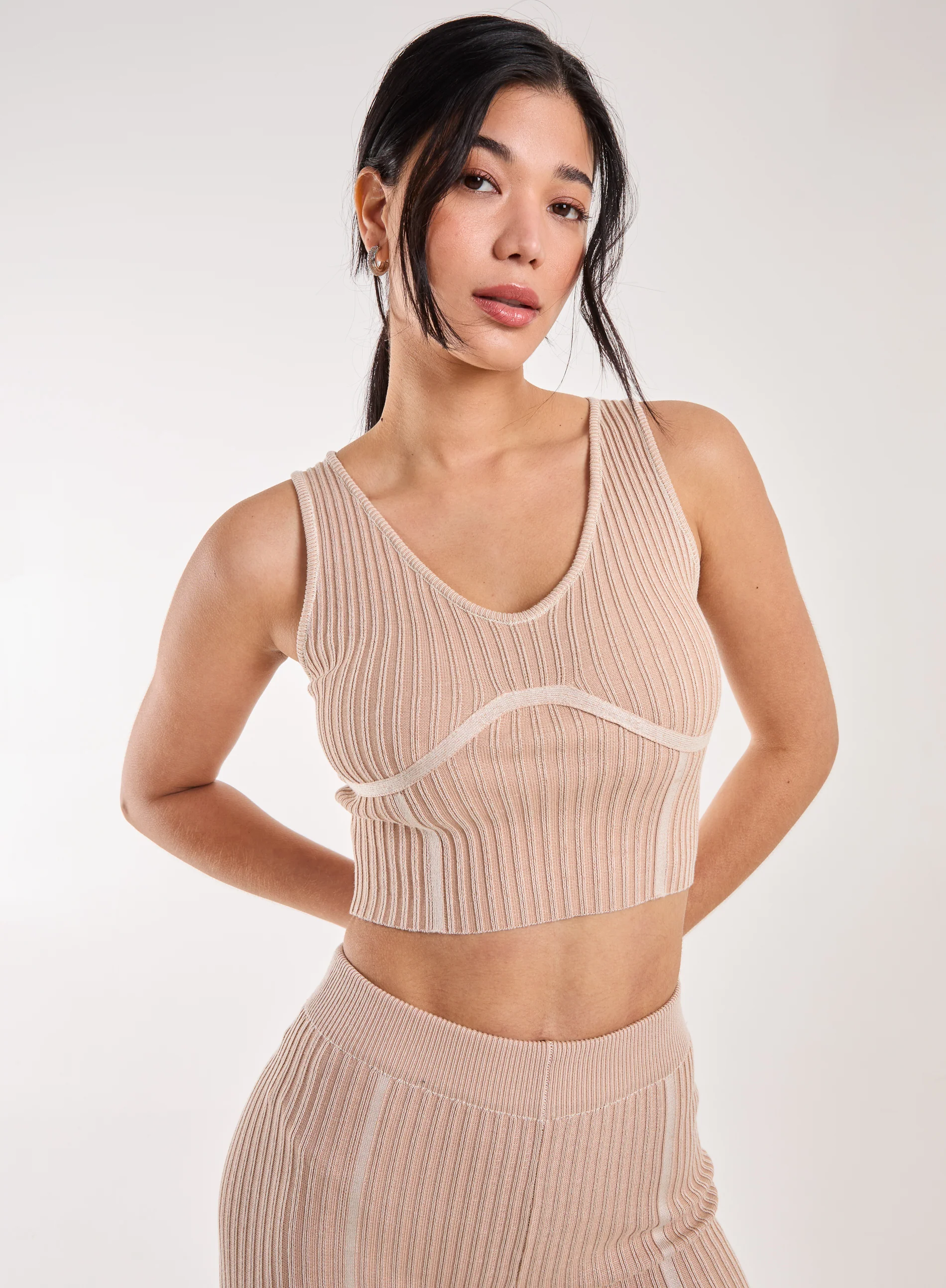 Two Tone Rib Corset Detail Top