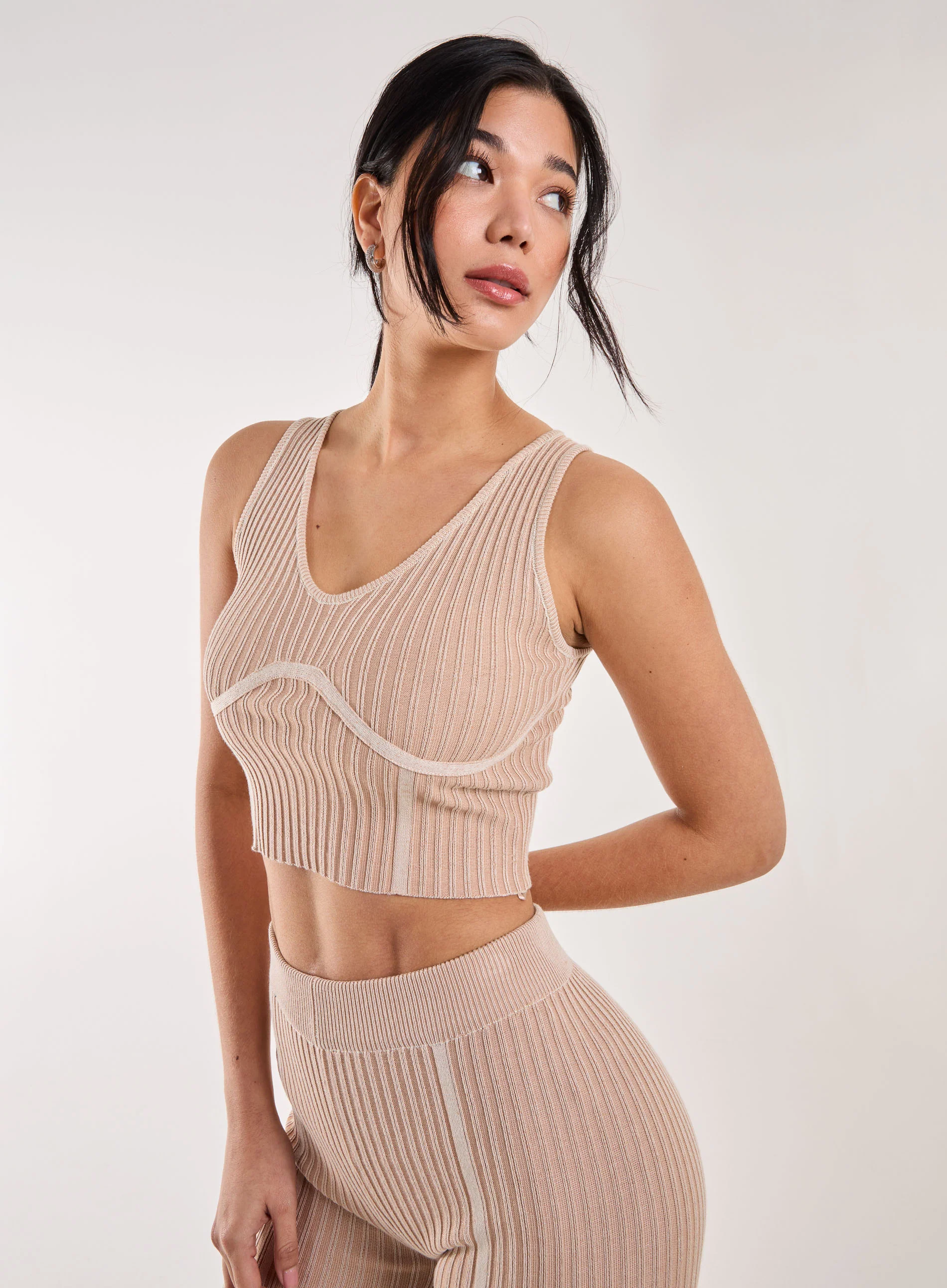 Two Tone Rib Corset Detail Top - Image 3