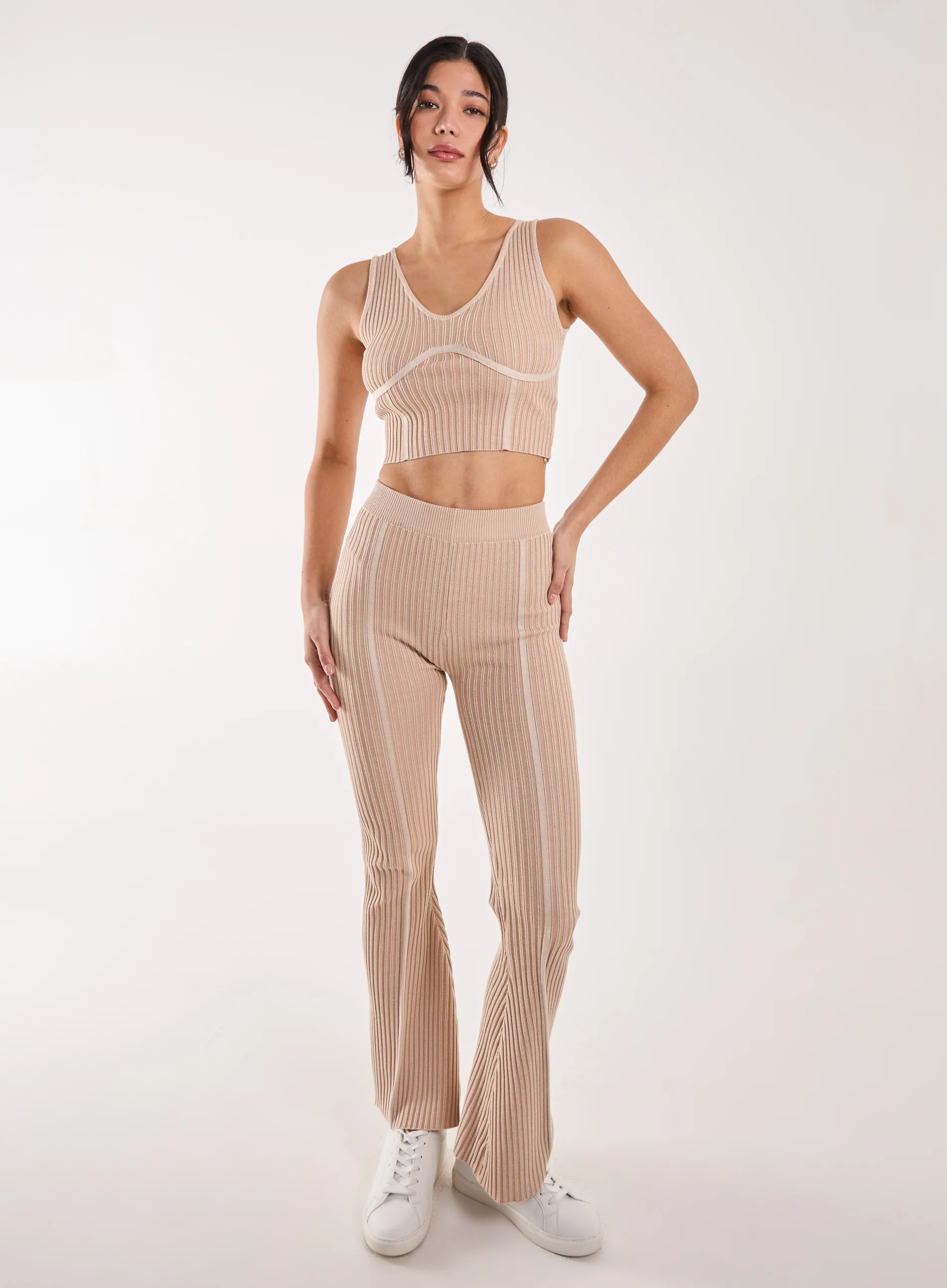 Two Tone Rib Corset Detail Top - Image 4