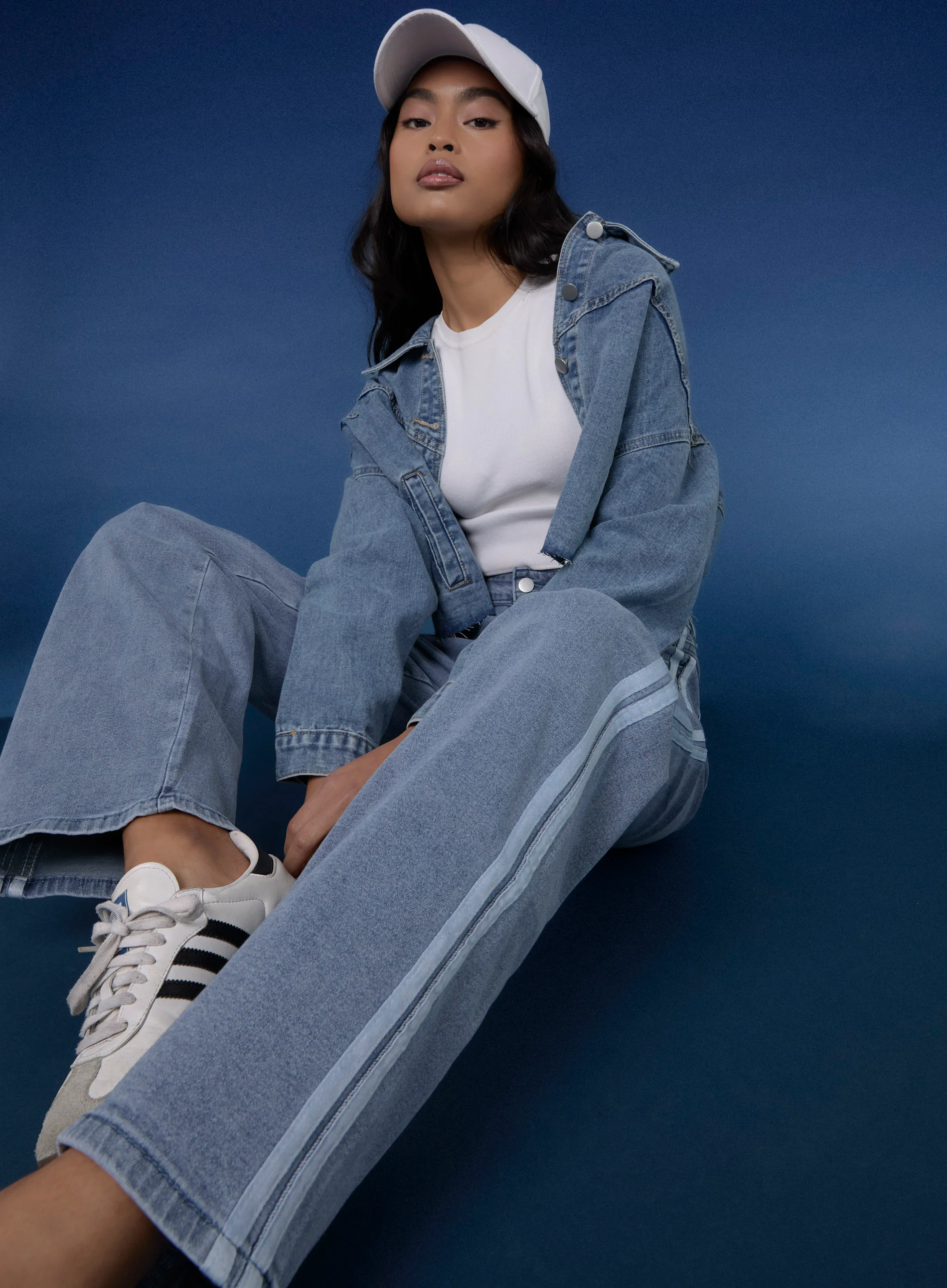Stripe Detail Denim High Waist Jeans