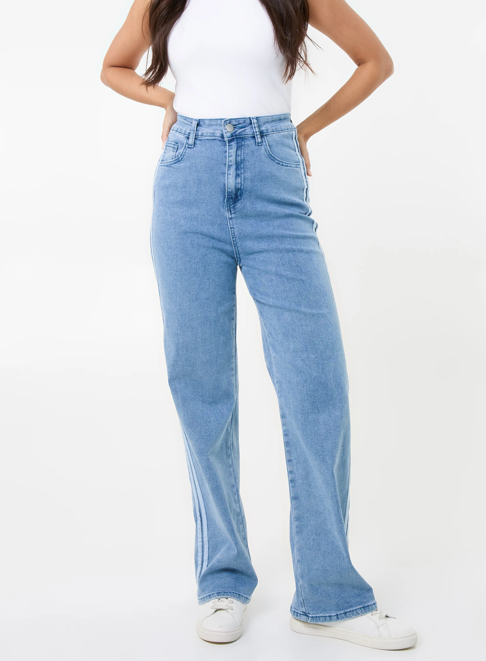 Stripe Detail Denim High Waist Jeans - Image 2