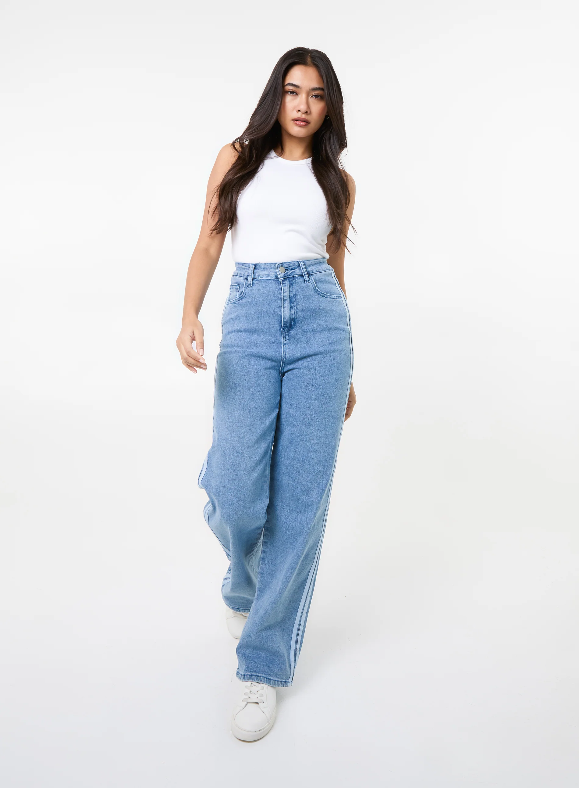Stripe Detail Denim High Waist Jeans - Image 3