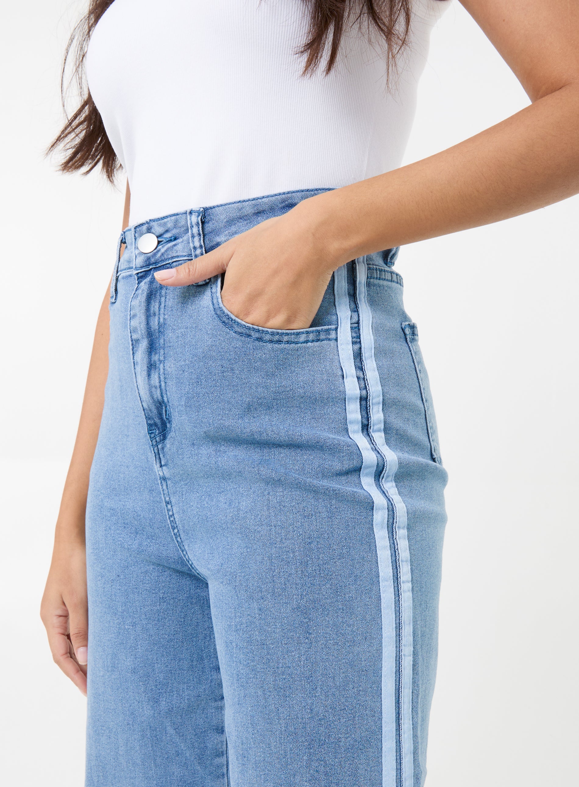 Stripe Detail Denim High Waist Jeans - Image 4