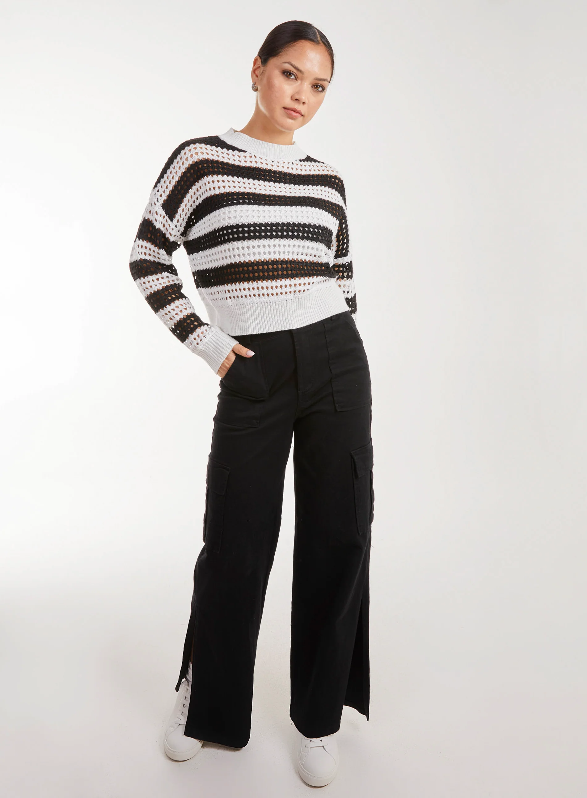 Striped Crochet Long Sleeve Top - Image 2