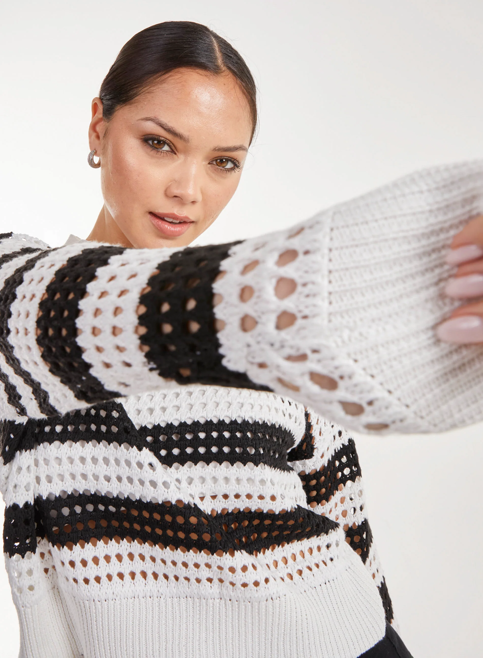 Striped Crochet Long Sleeve Top - Image 3