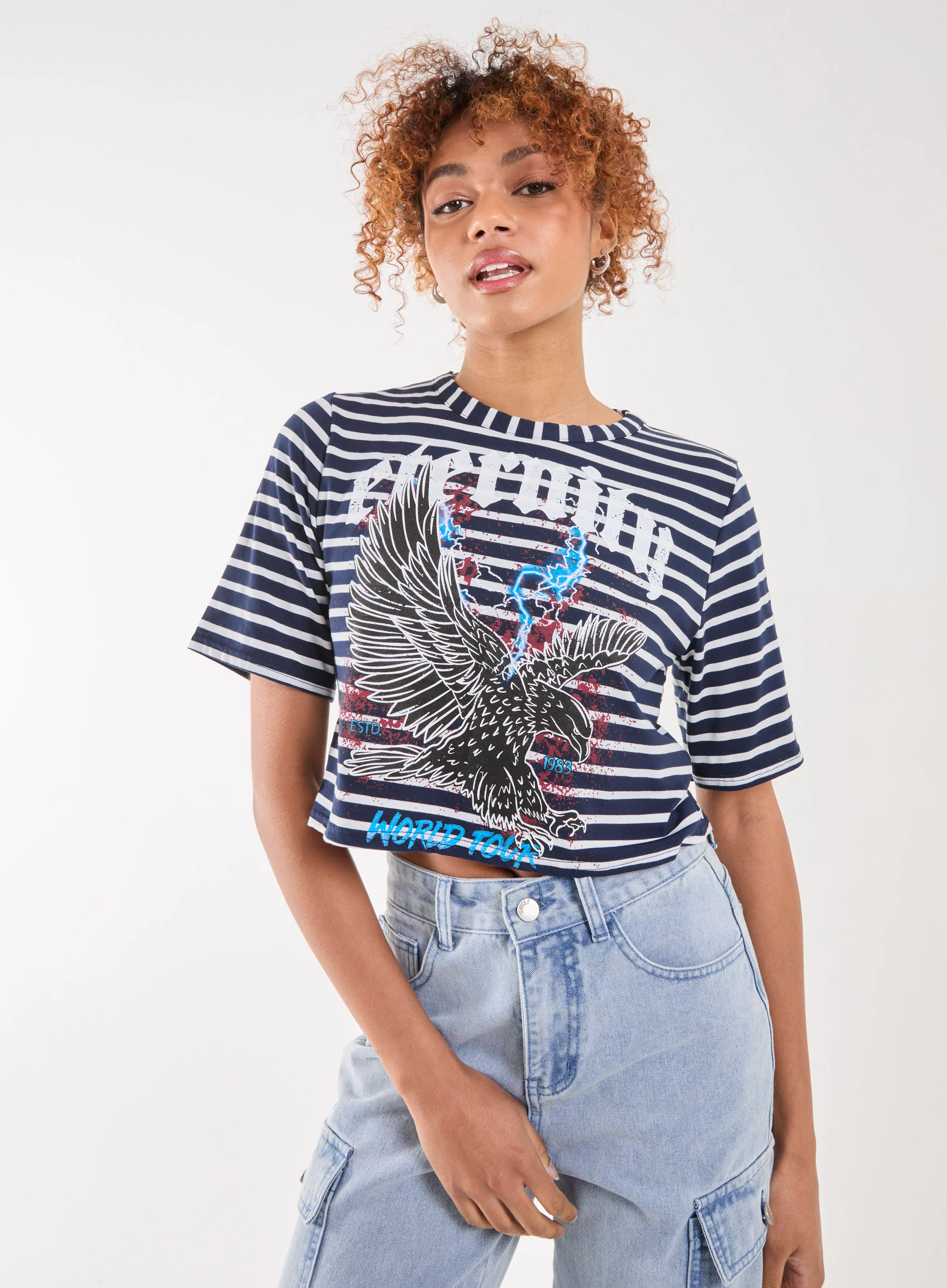 Striped Printed Graphic Tee
