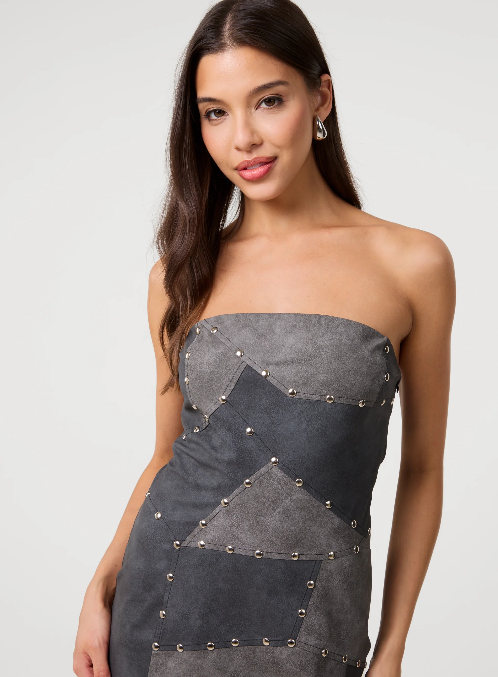PU Studded Patchwork Mini Dress - Image 3