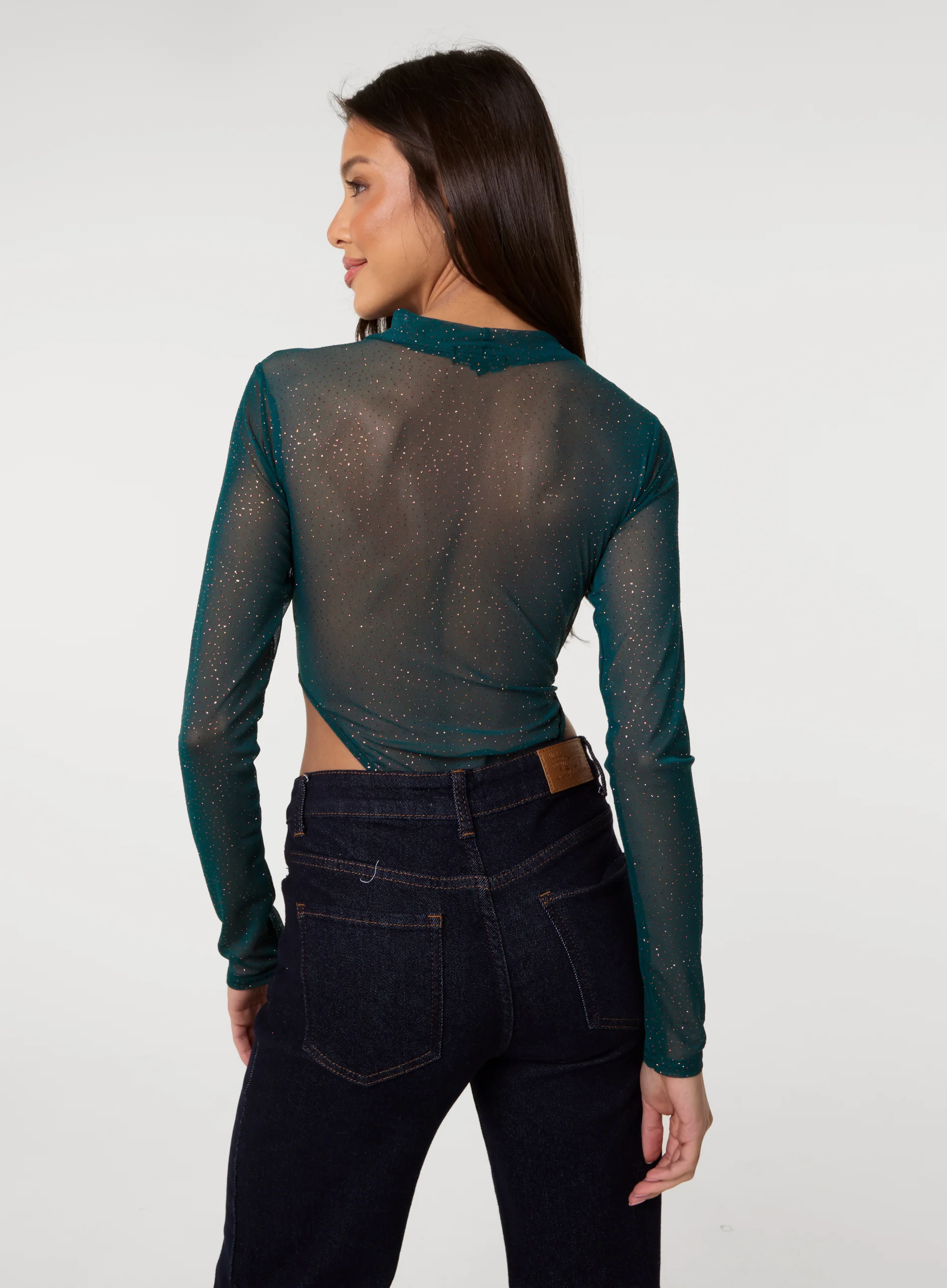 Glitter Long Sleeve Mesh Bodysuit - Image 4