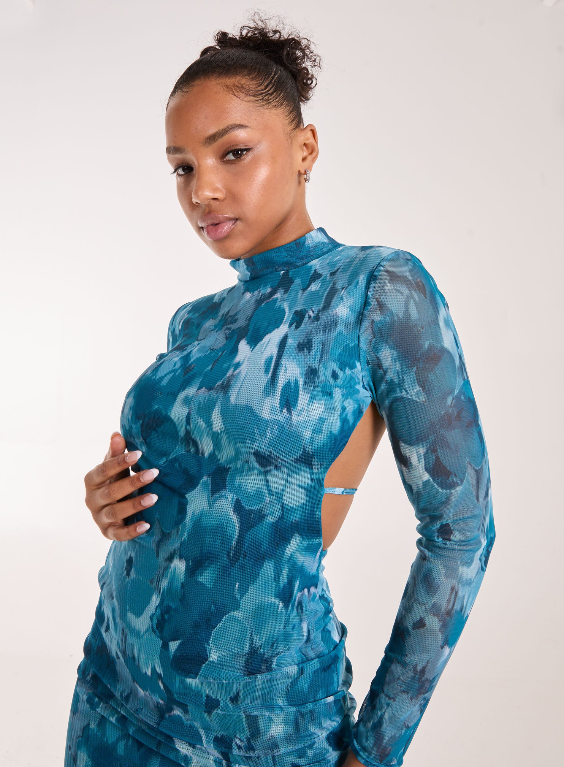 Graphic Floral High Neck Dress - Image 4