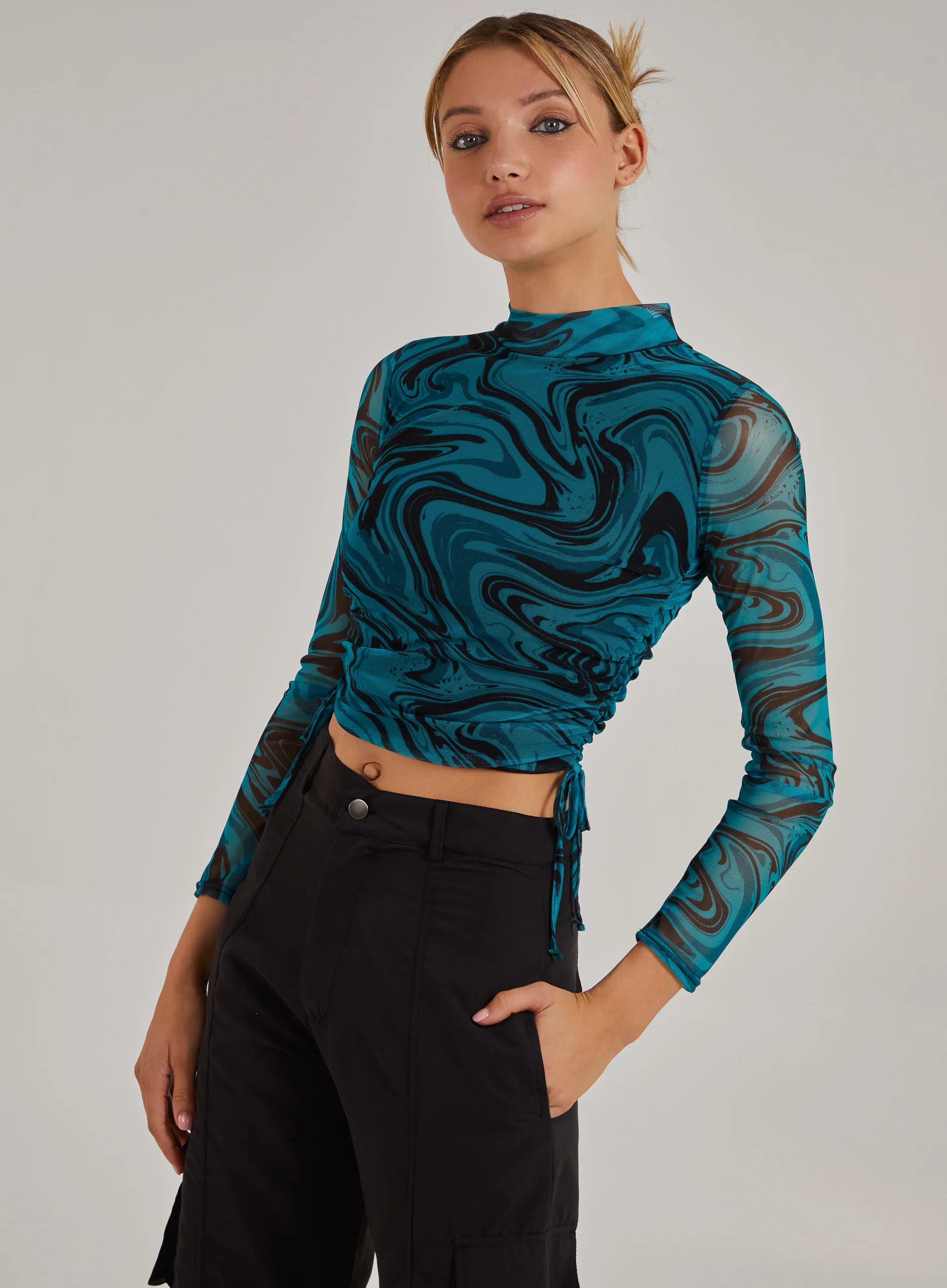 Marble Print Long Sleeve Top - Image 4