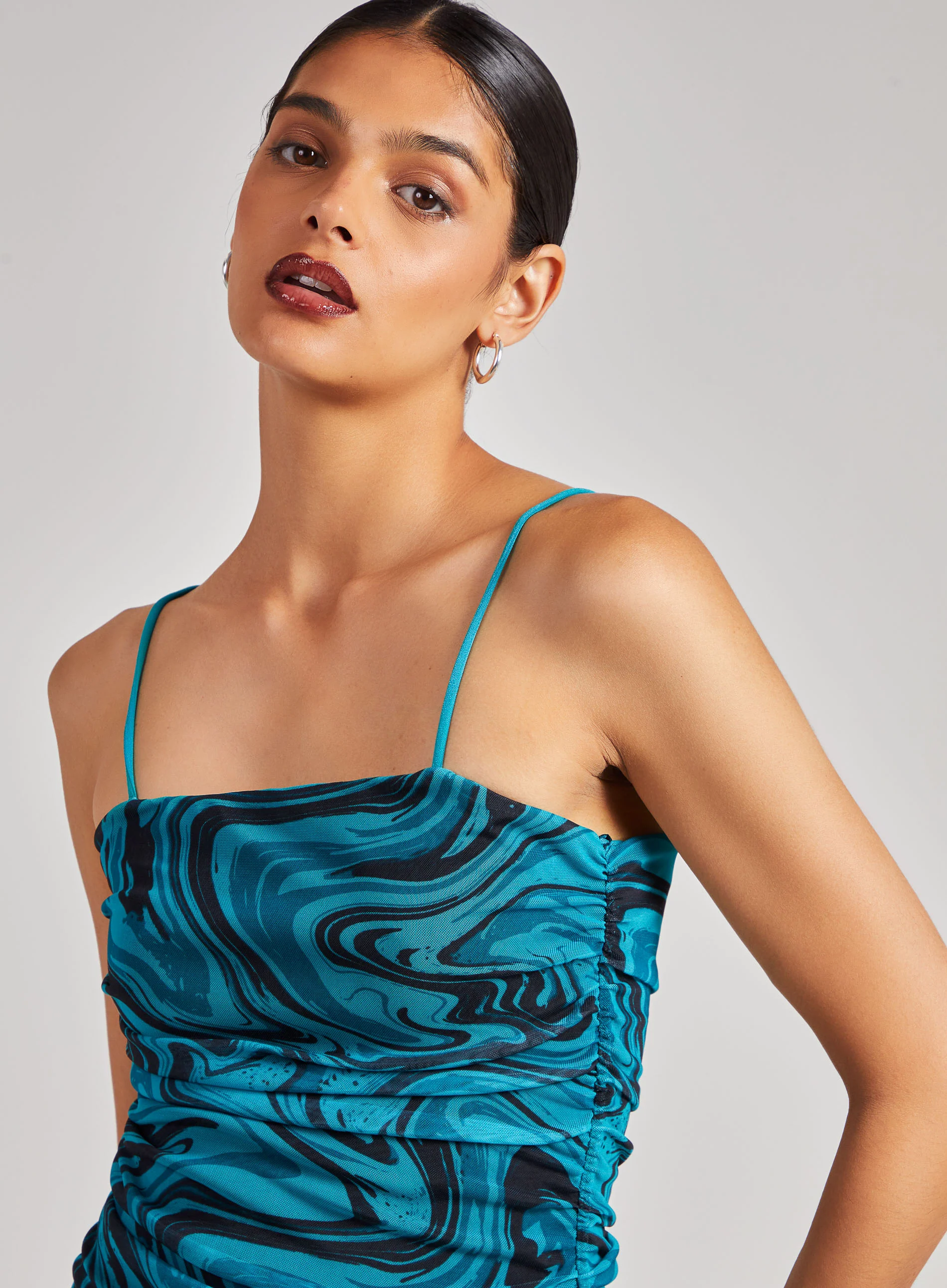Mesh Marble Ruched Cami Mini Dress - Image 4