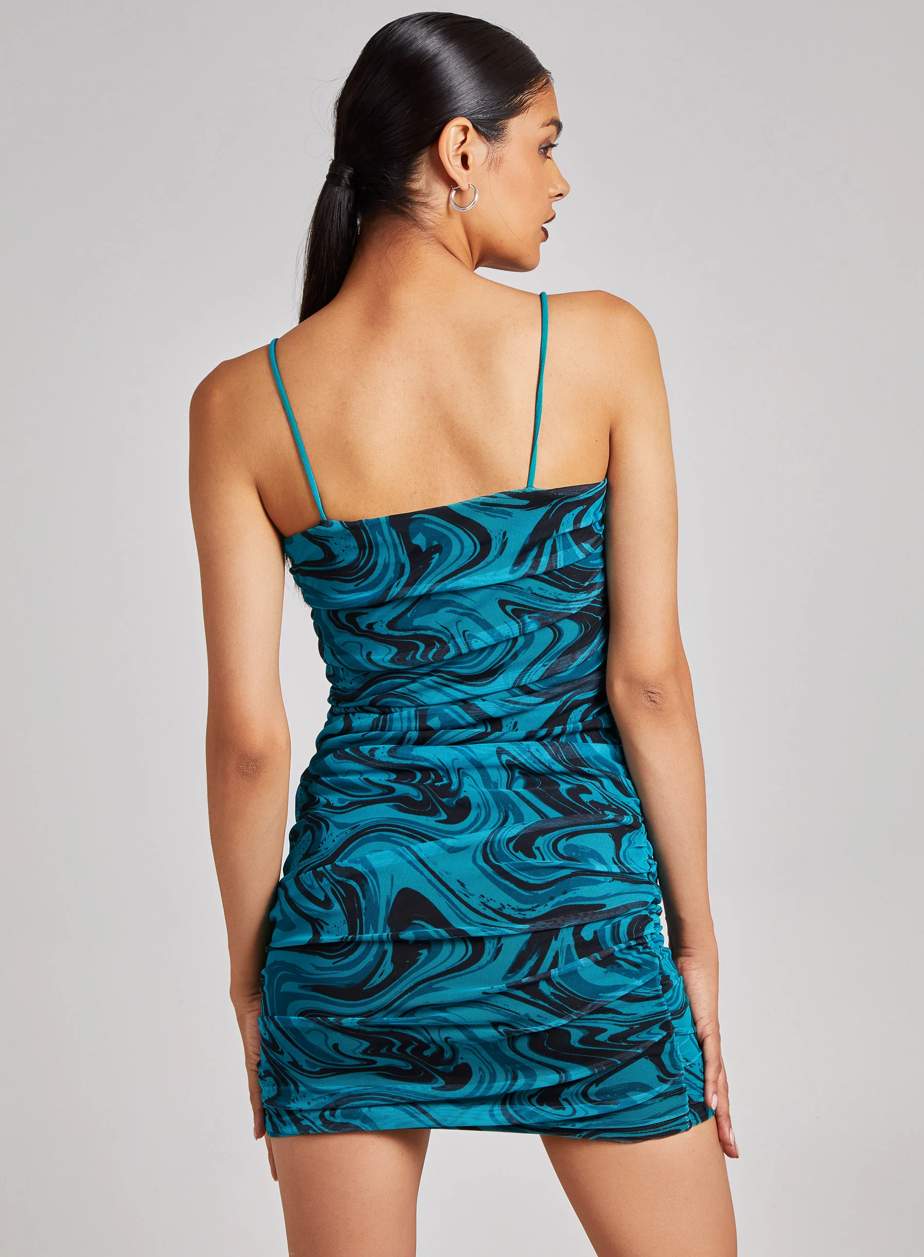 Mesh Marble Ruched Cami Mini Dress - Image 5