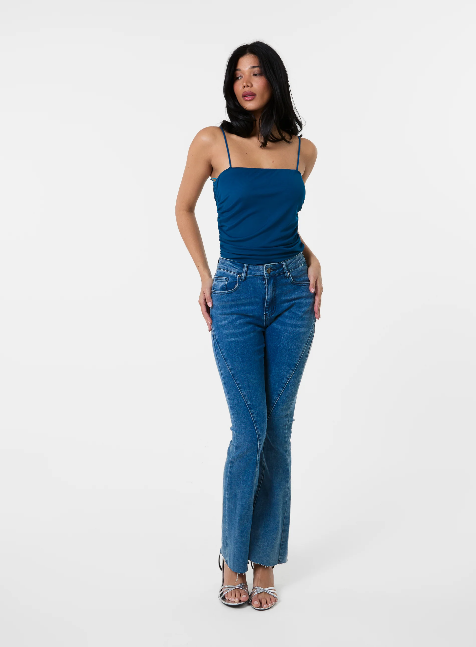 Ruched Mesh Strappy Bodysuit - Image 2