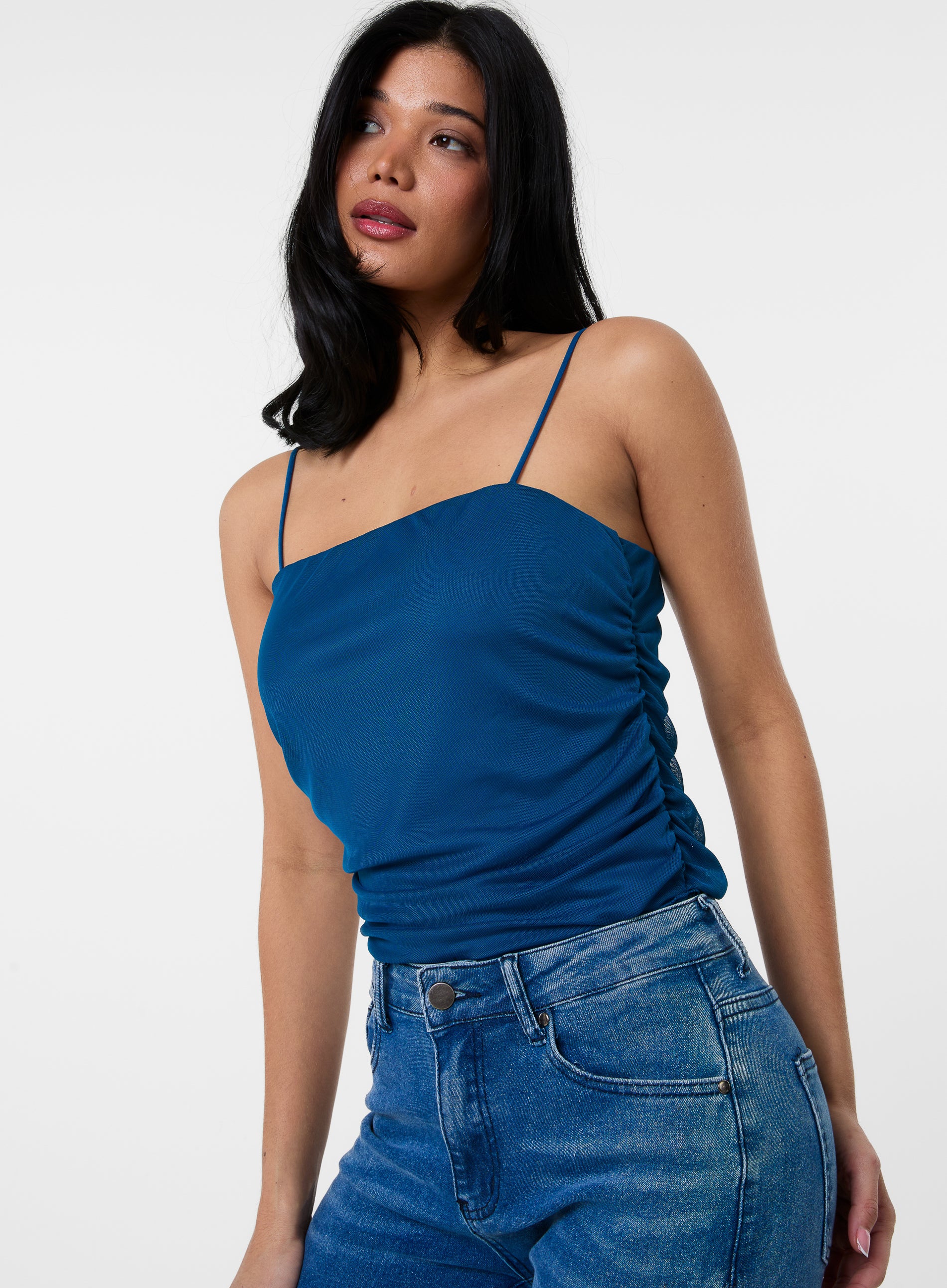 Ruched Mesh Strappy Bodysuit - Image 3