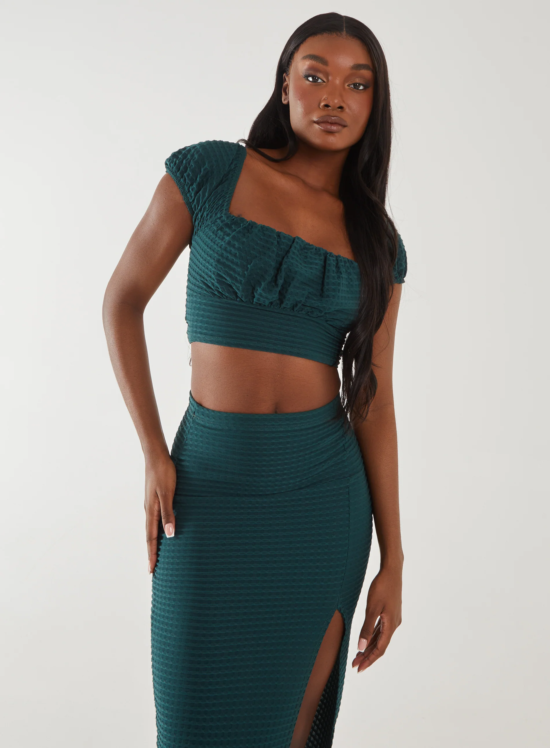 Textured Jersey Puff Sleeve Top