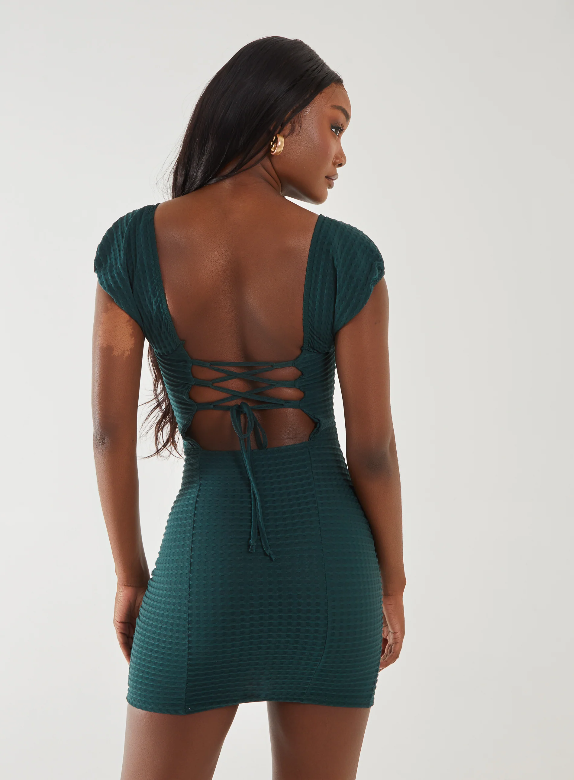 Textured Puff Sleeve Mini Dress - Image 4