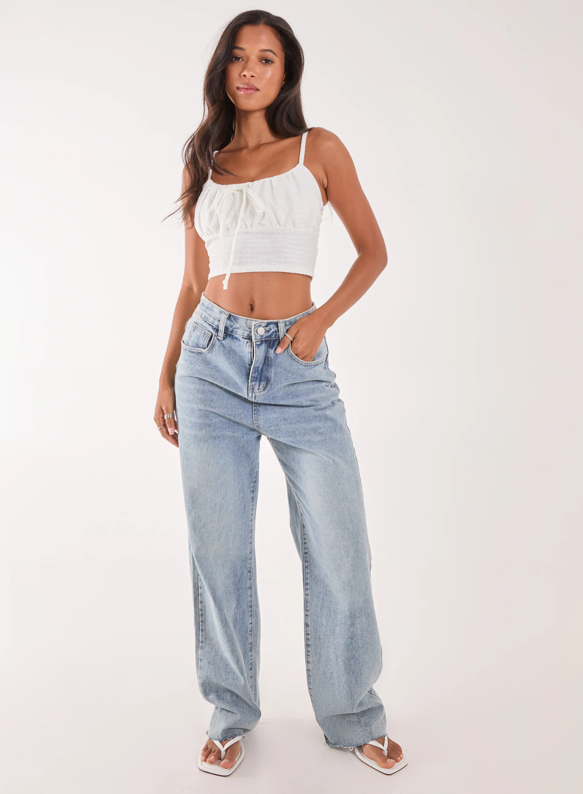 Textured Daisy Tie Strappy Top - Image 2