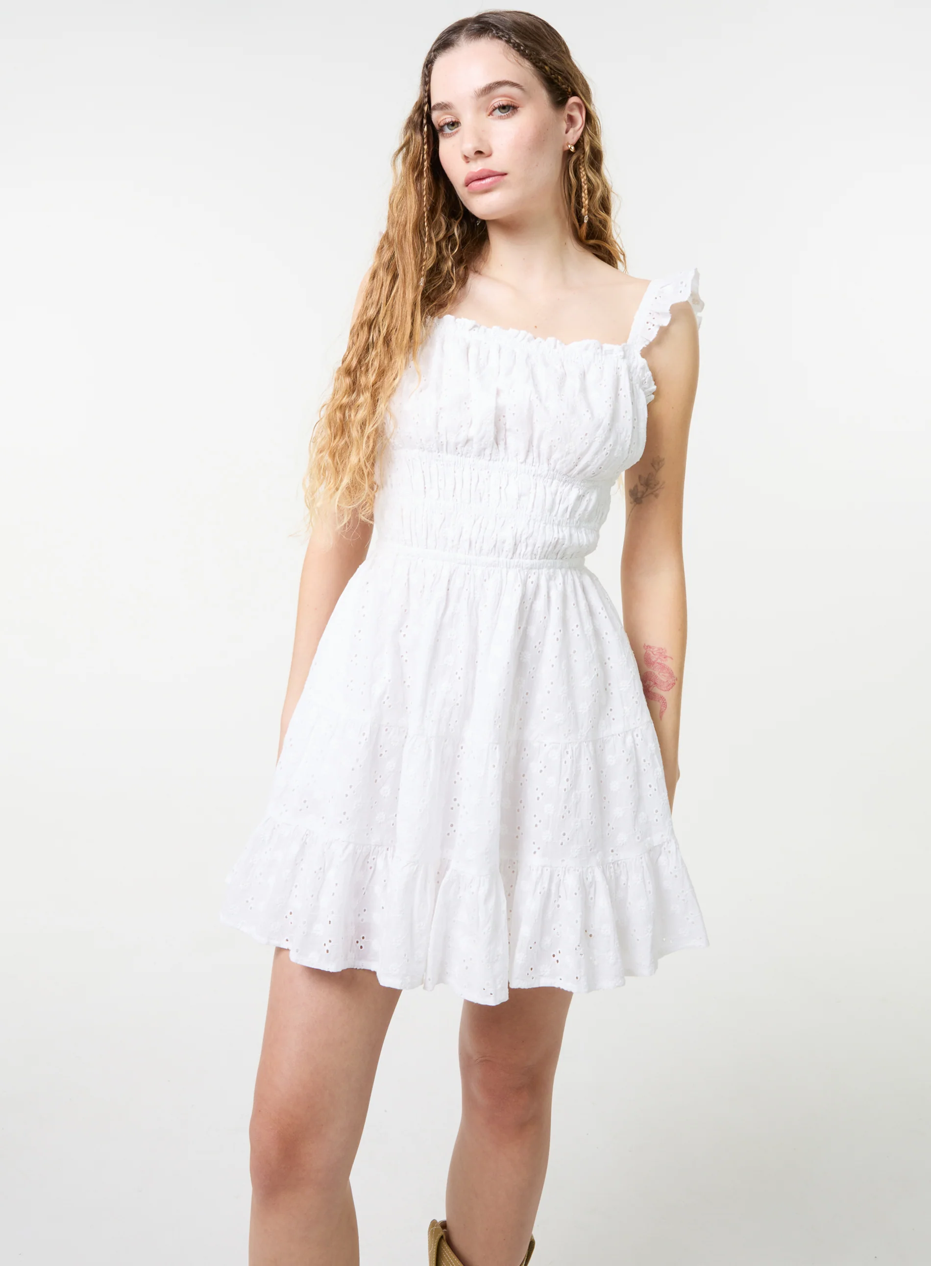 Tie Back Broderie Tiered Mini Dress - Image 3
